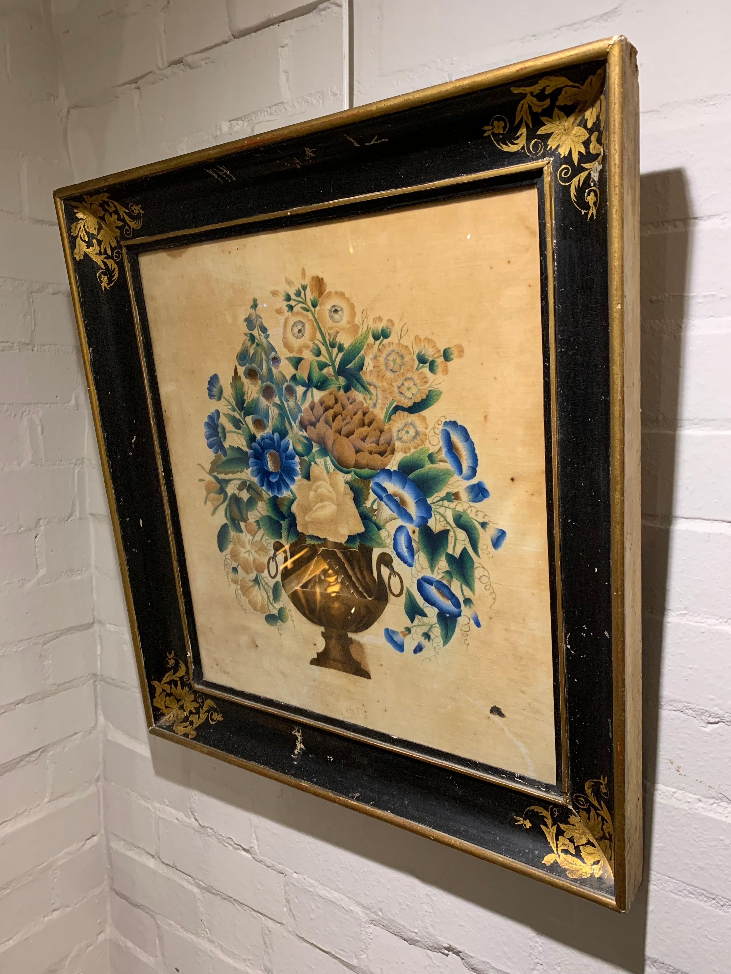circa 19th Century French Painting of a Flower Filled Urn on Velvet  For Sale 9