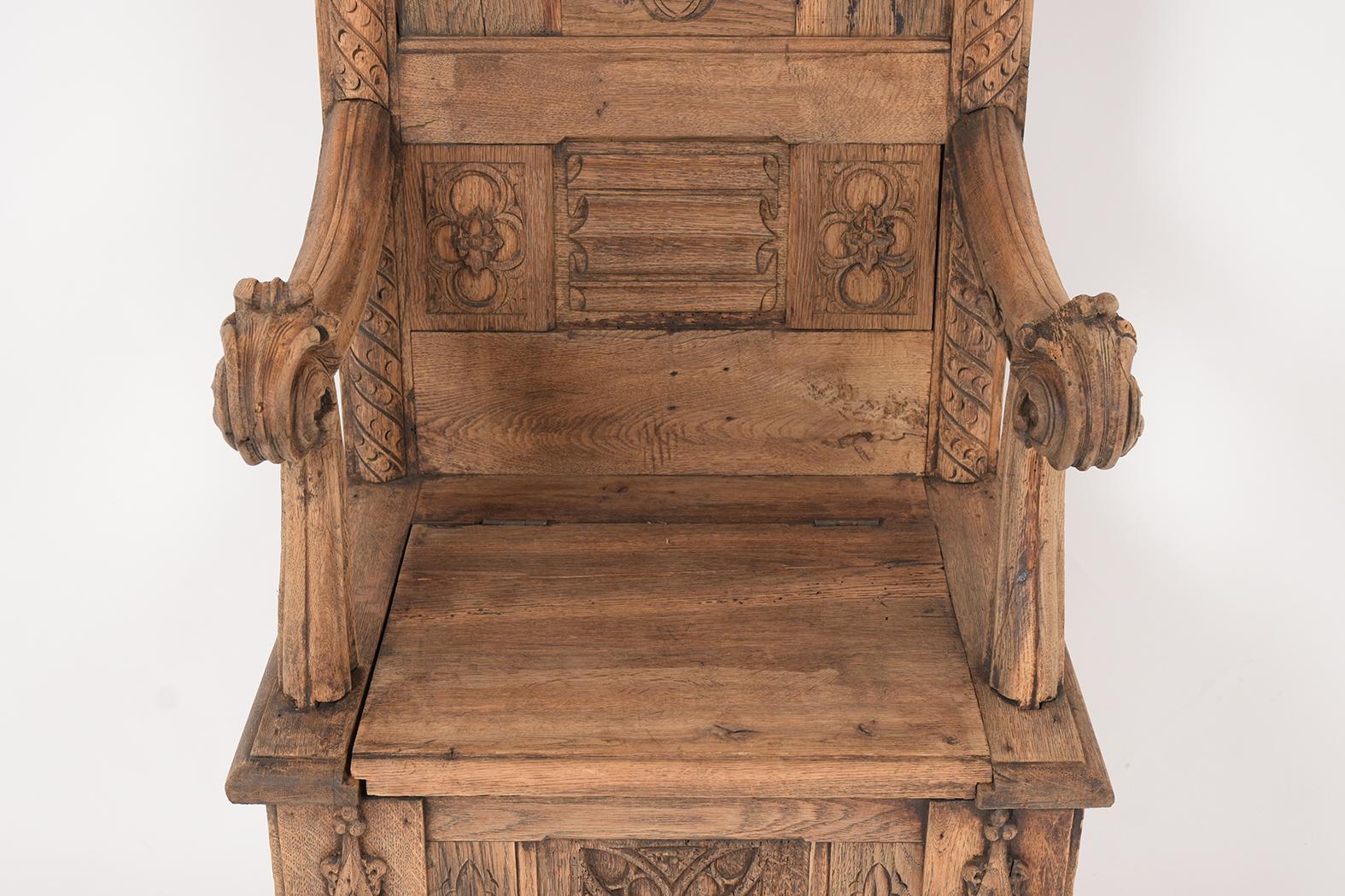 Bleached Gothic Throne Chair, circa 19th Century