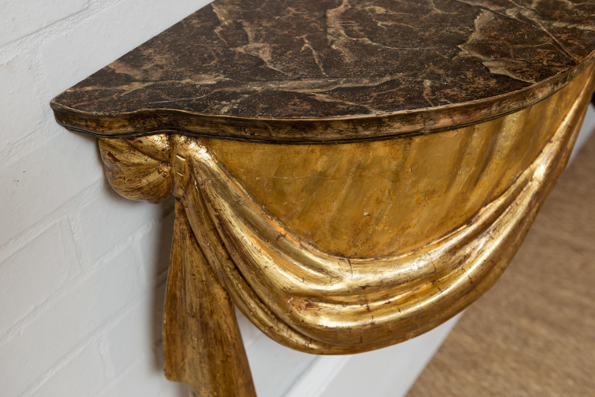 Wood Highly Decorative Italian Painted and Gilded Console Table, circa 19th Century