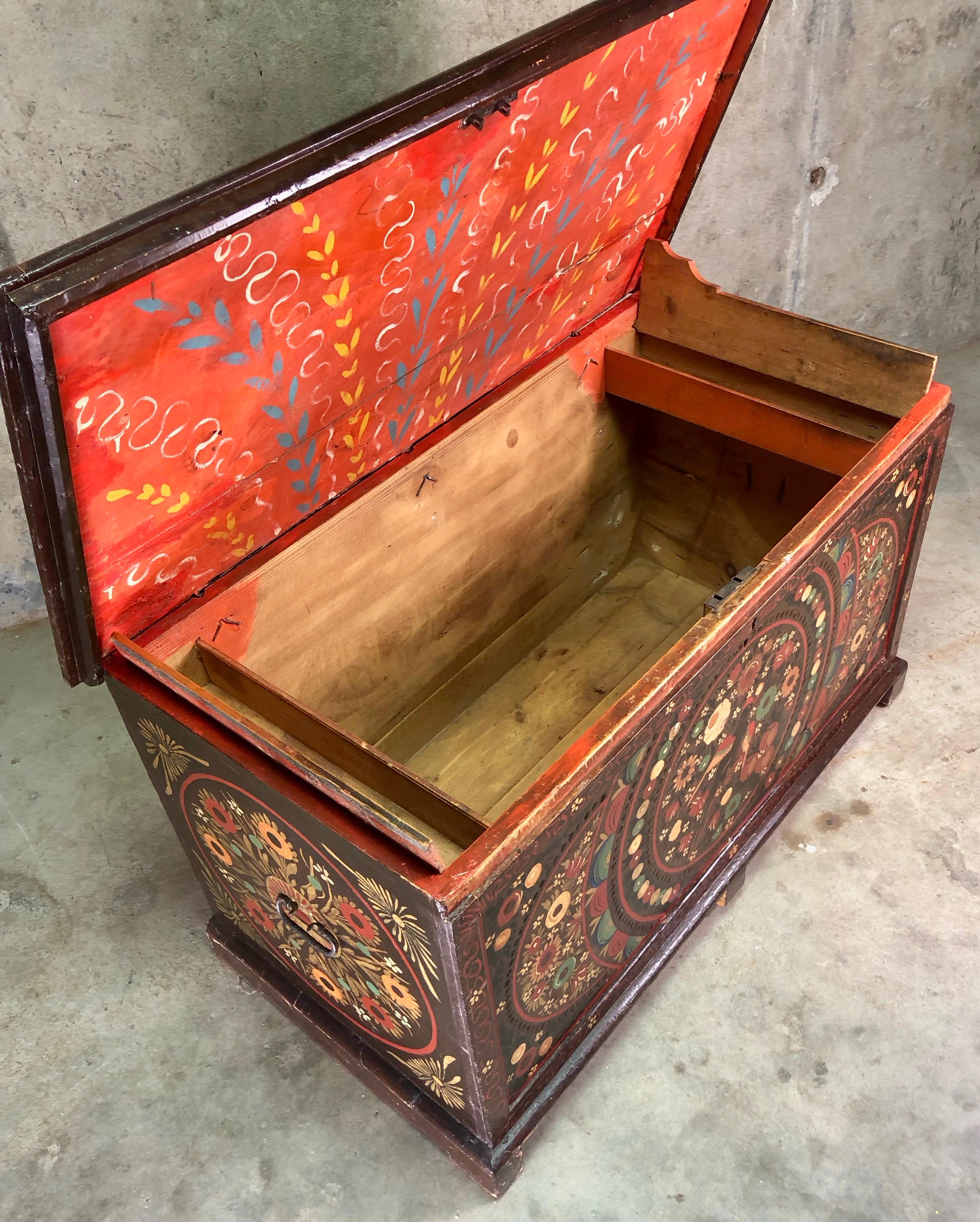 Circa 19th Century Painted Marriage Chest 4