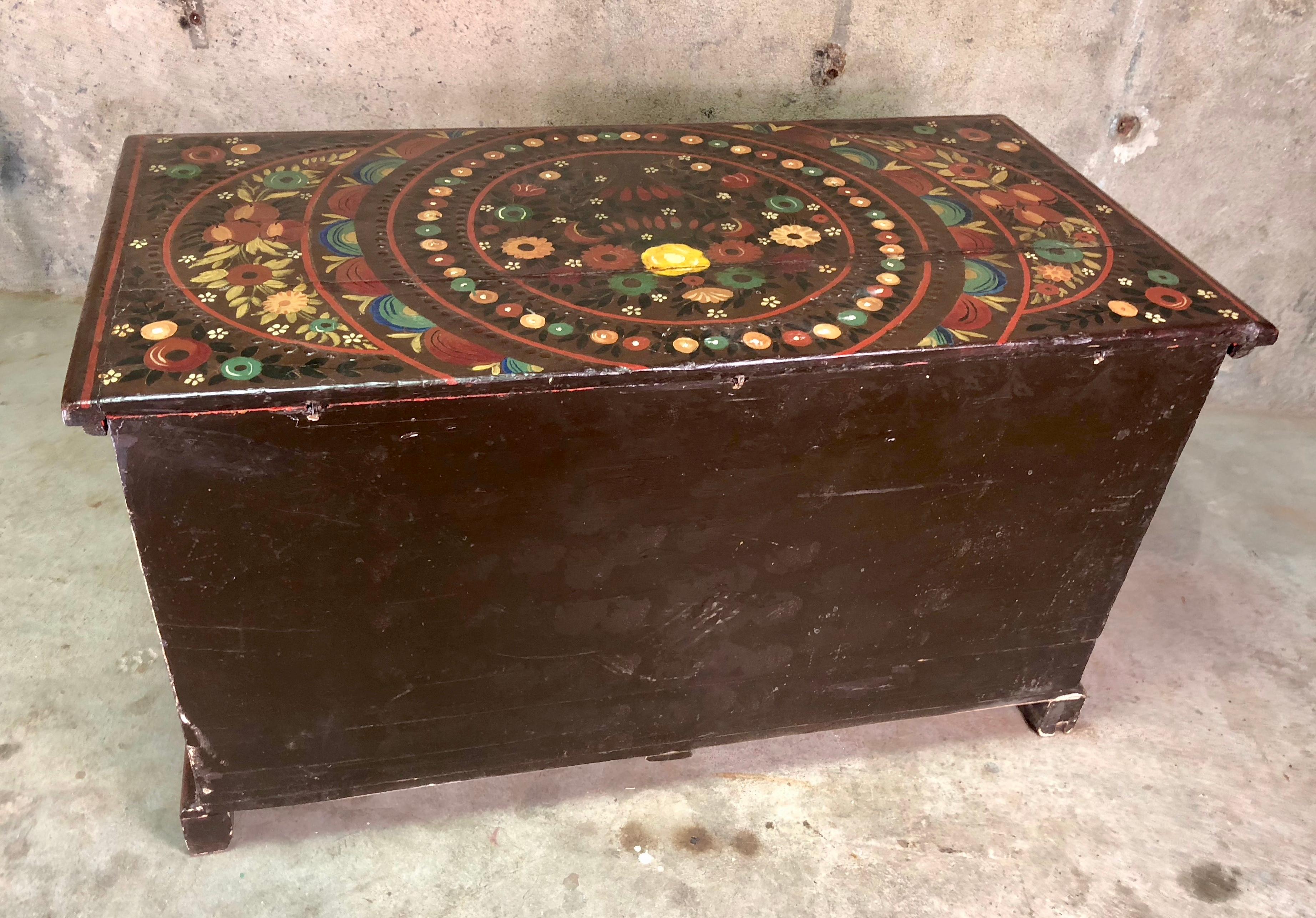 Circa 19th Century Painted Marriage Chest 6