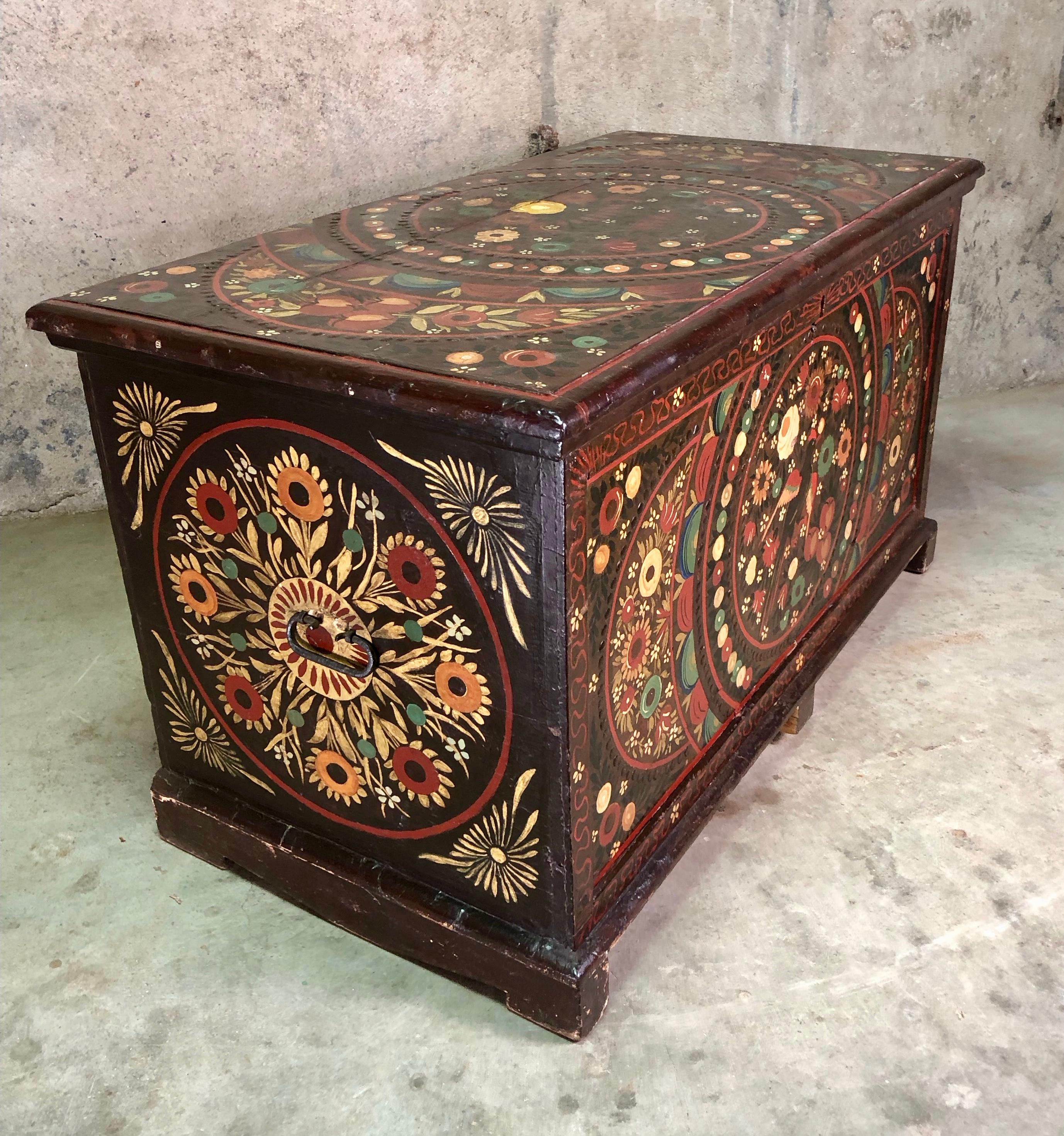 Circa 19th Century Painted Marriage Chest 8