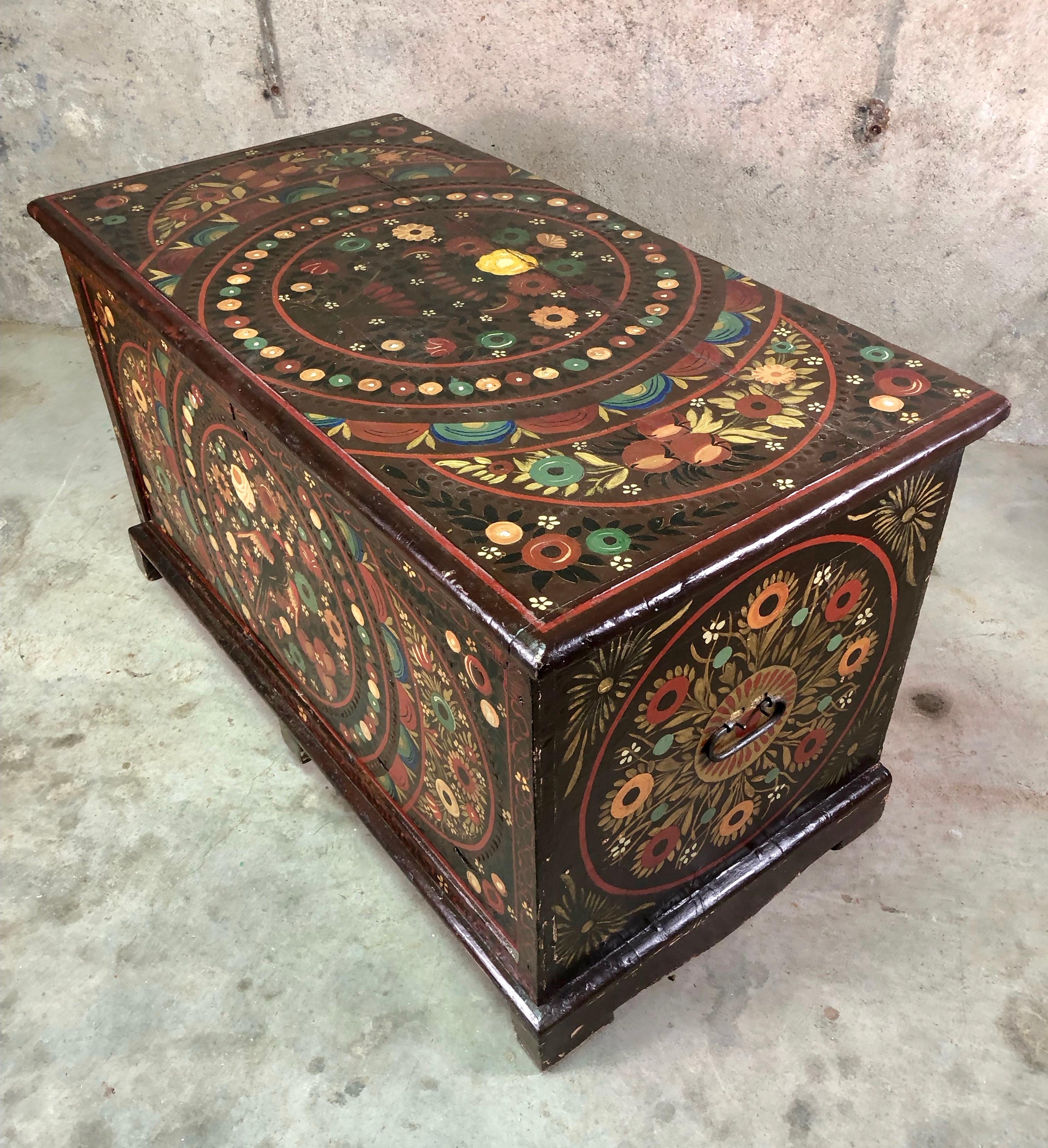 Hand-Crafted Circa 19th Century Painted Marriage Chest