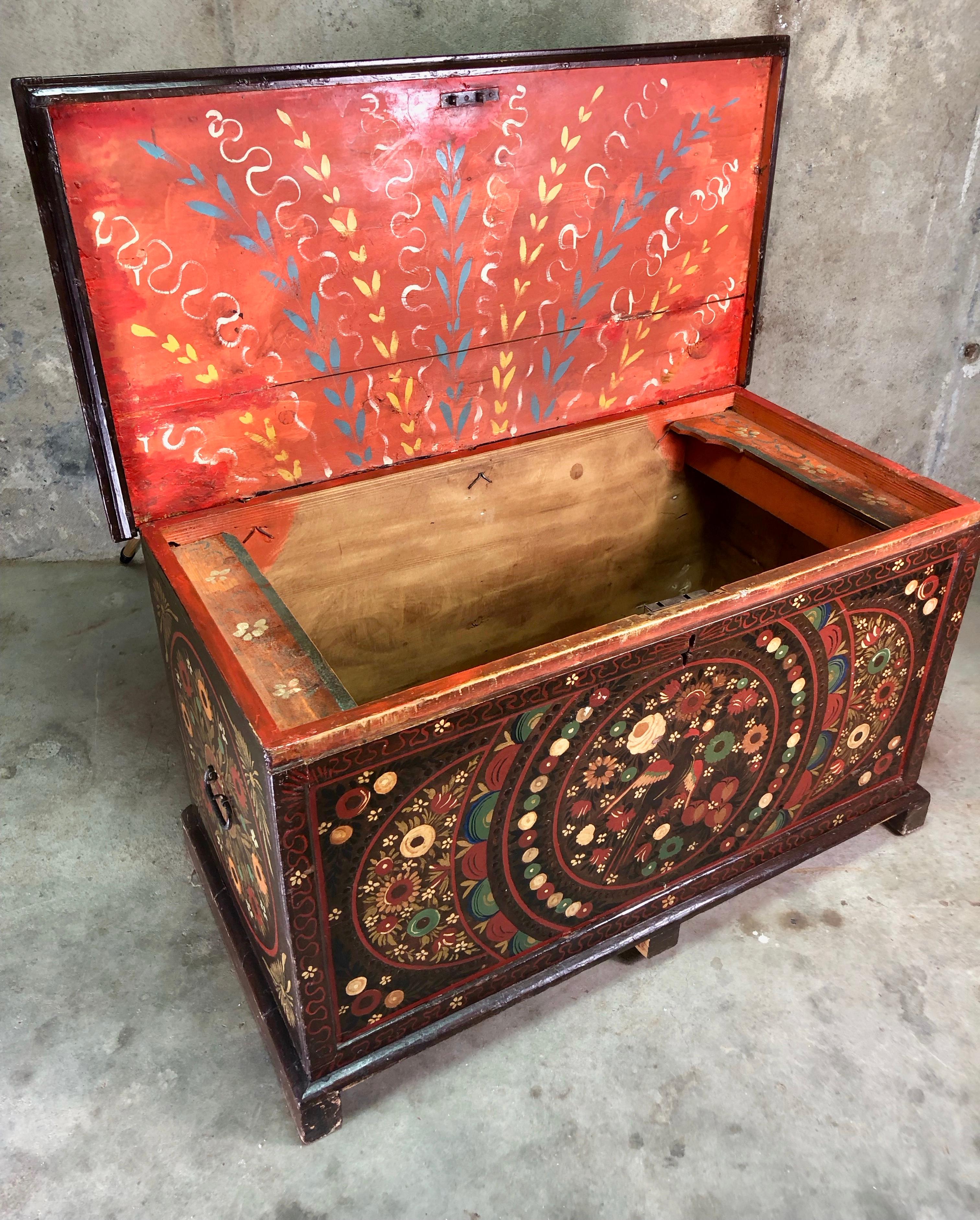Circa 19th Century Painted Marriage Chest 1