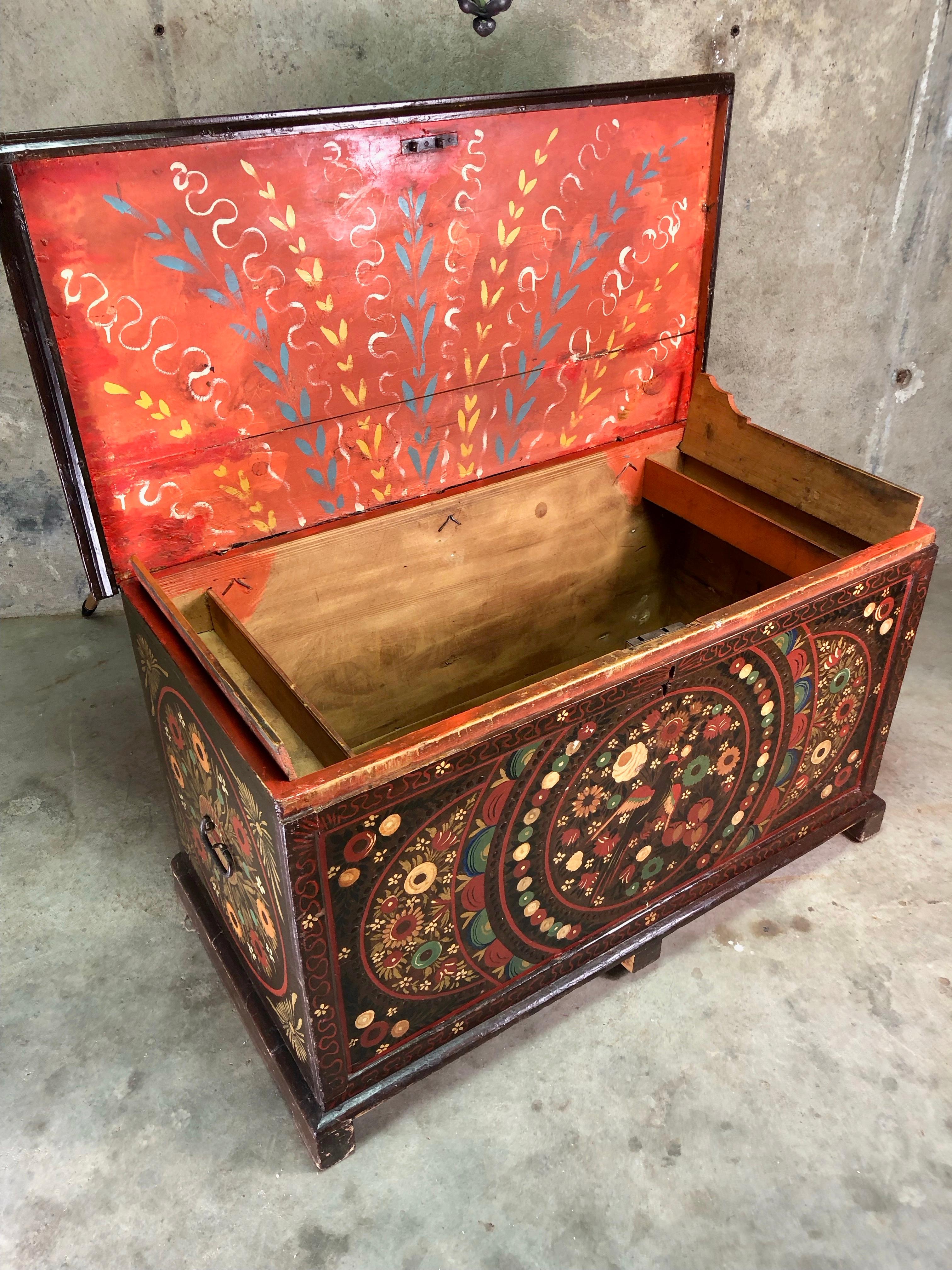 Circa 19th Century Painted Marriage Chest 2