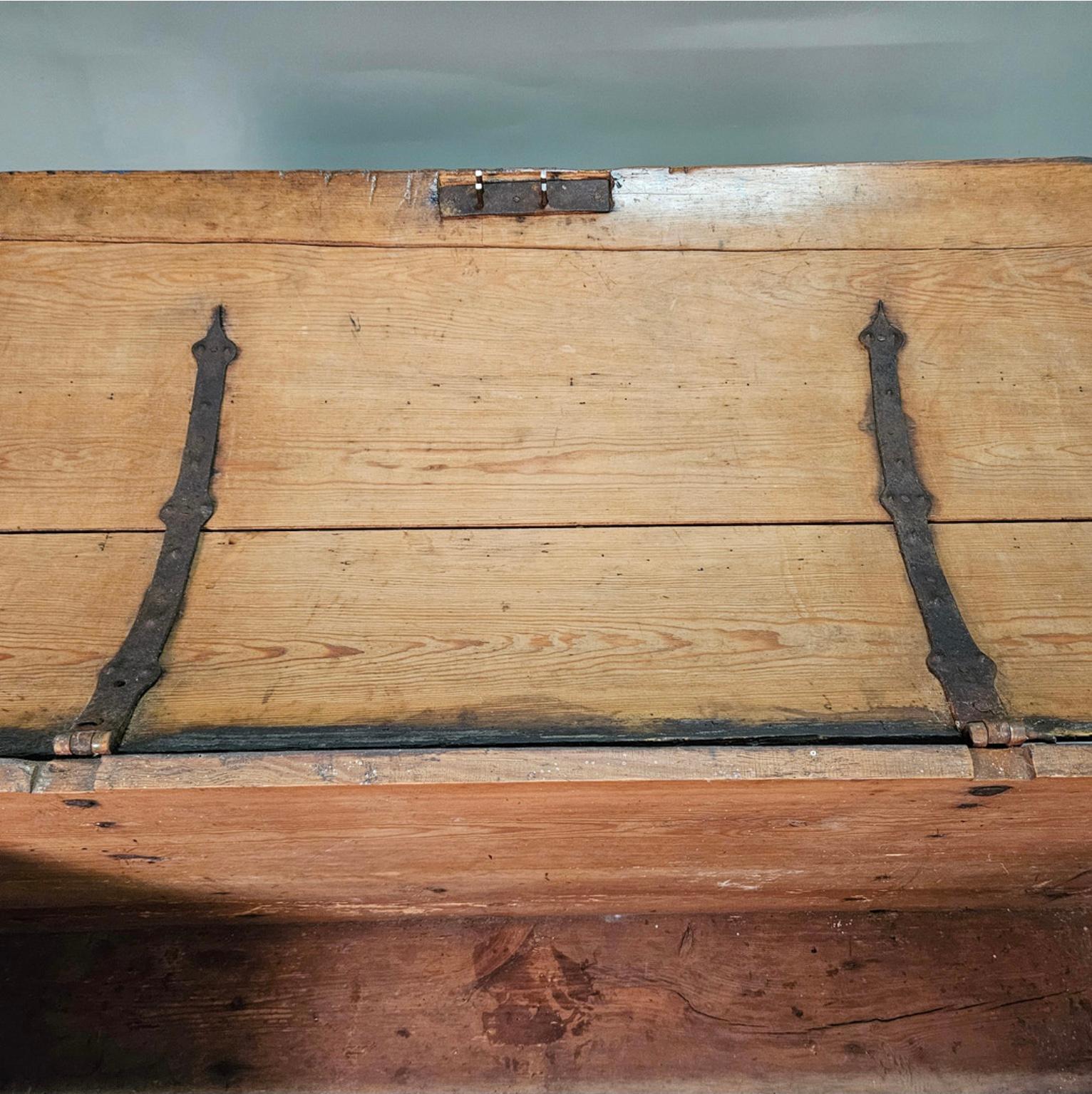Country Circa 19th century Swedish painted blue folk style decorated marriage chest