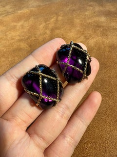 Circa 2000 Seaman Schepps Amethyst Clip-On Earrings in 18 Karat Gold