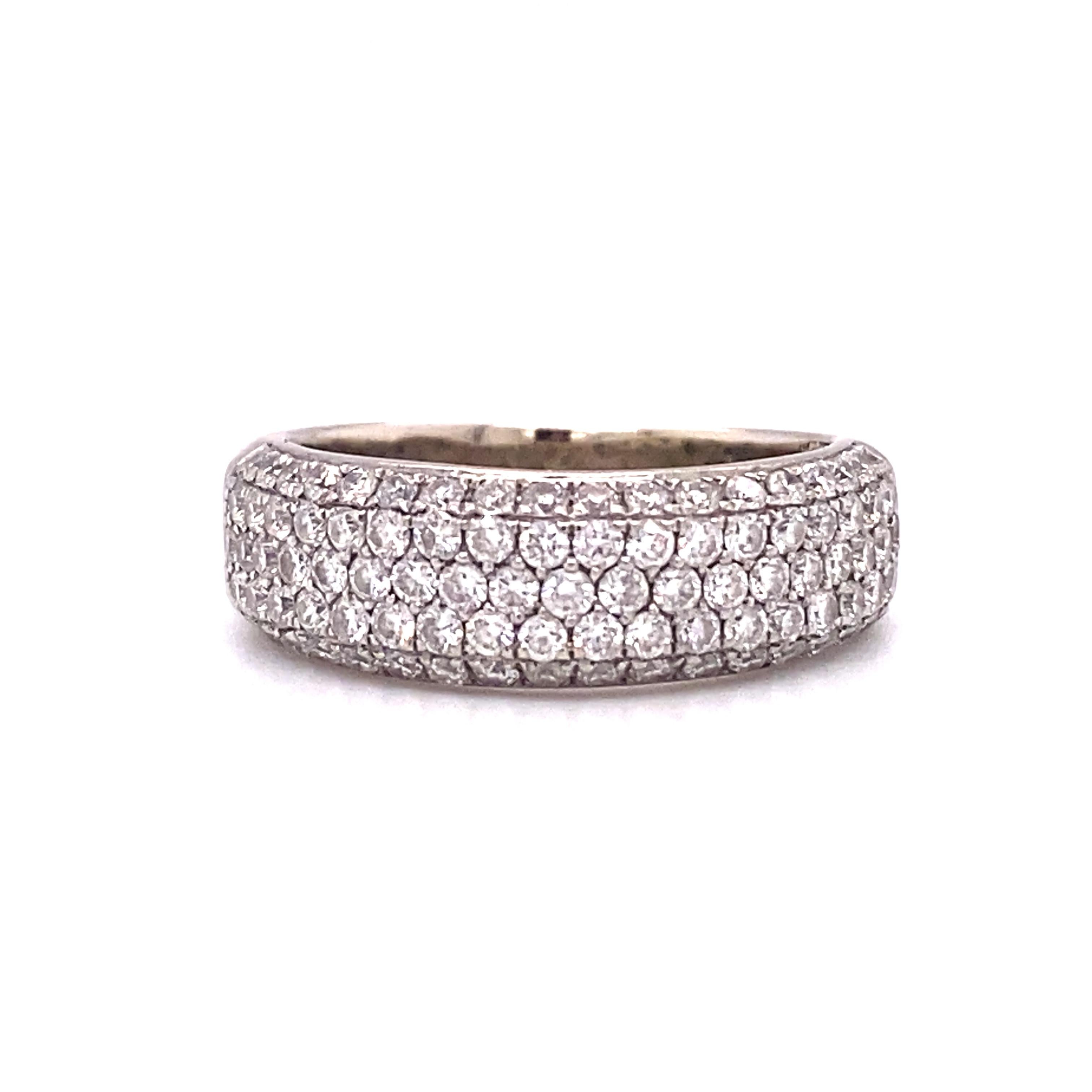 Circa 2000s 1.25 Carat Total Weight Diamond Five Row Band in 14 Karat White Gold For Sale 1