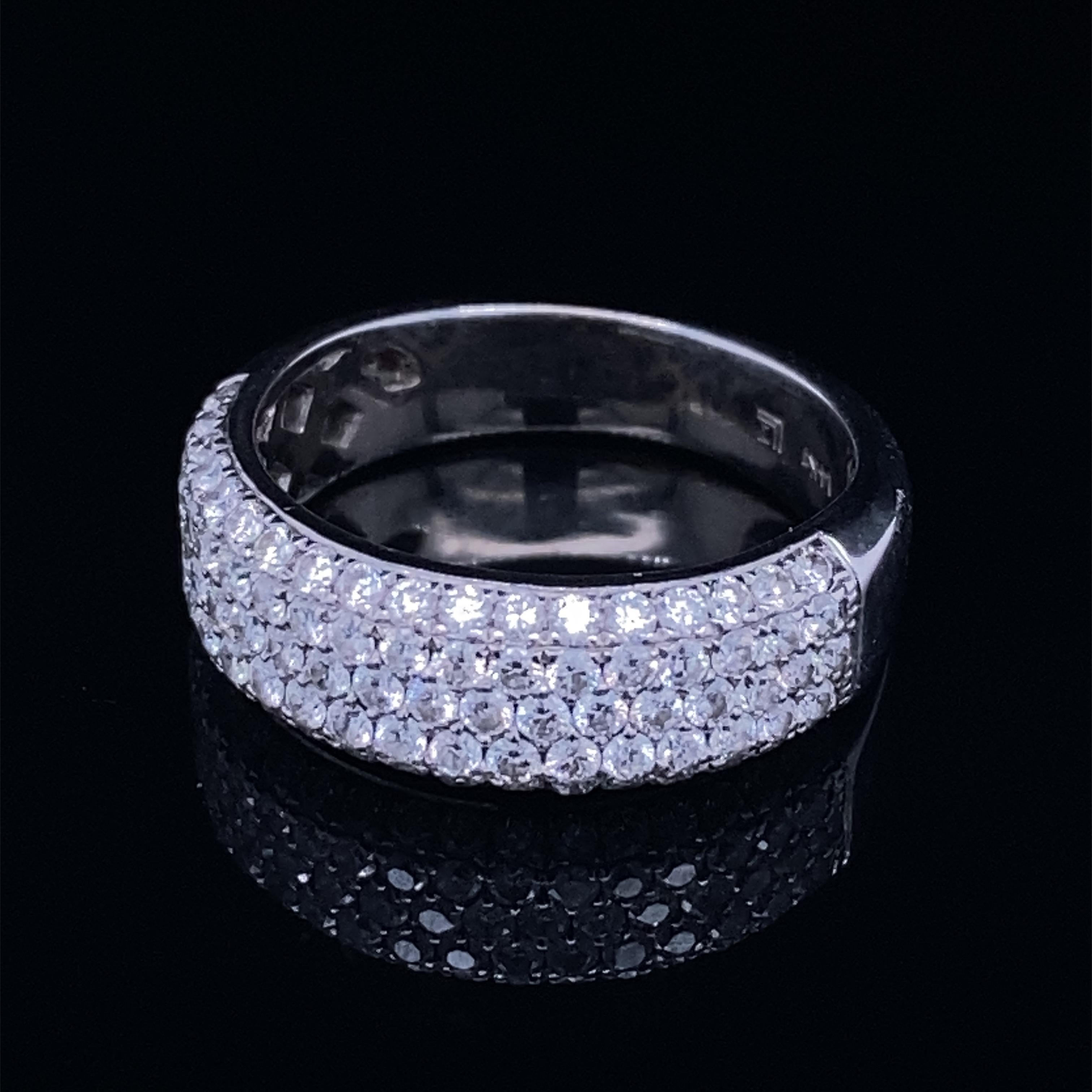 Circa 2000s 1.25 Carat Total Weight Diamond Five Row Band in 14 Karat White Gold For Sale 3
