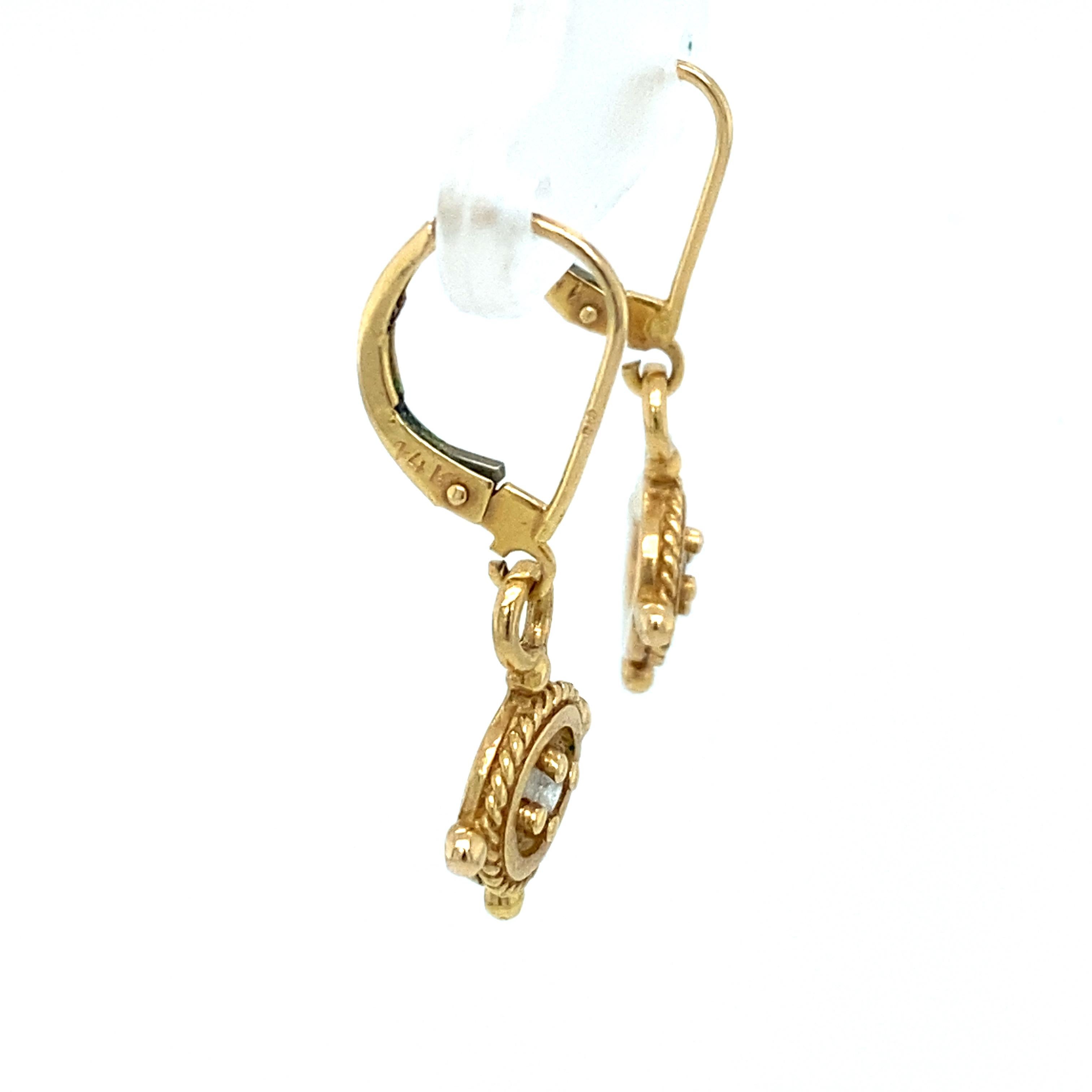 Modern Circa 2000s Diamond Charm Dangle Earrings in 14 Karat Yellow Gold For Sale