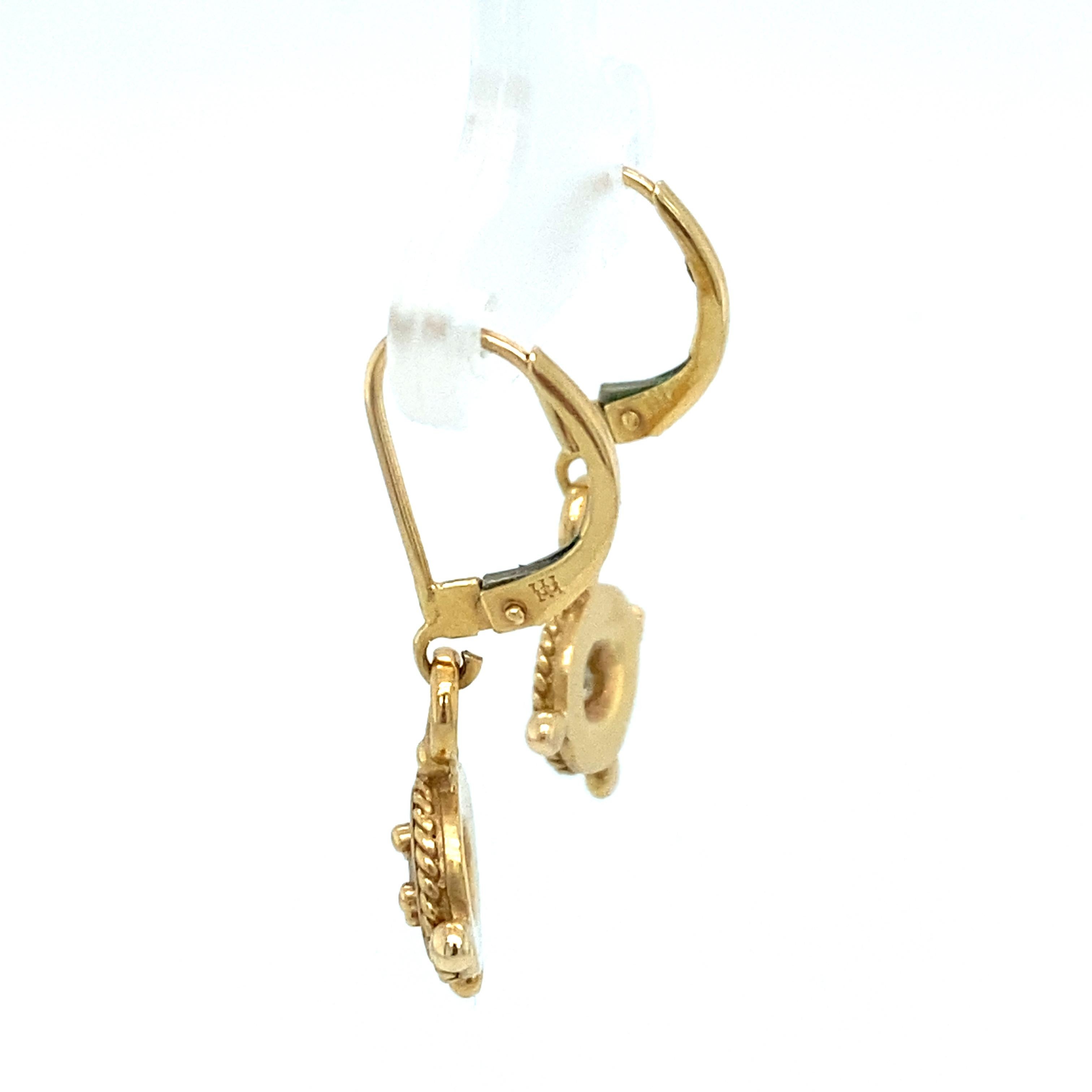 Circa 2000s Diamond Charm Dangle Earrings in 14 Karat Yellow Gold In Excellent Condition For Sale In Atlanta, GA
