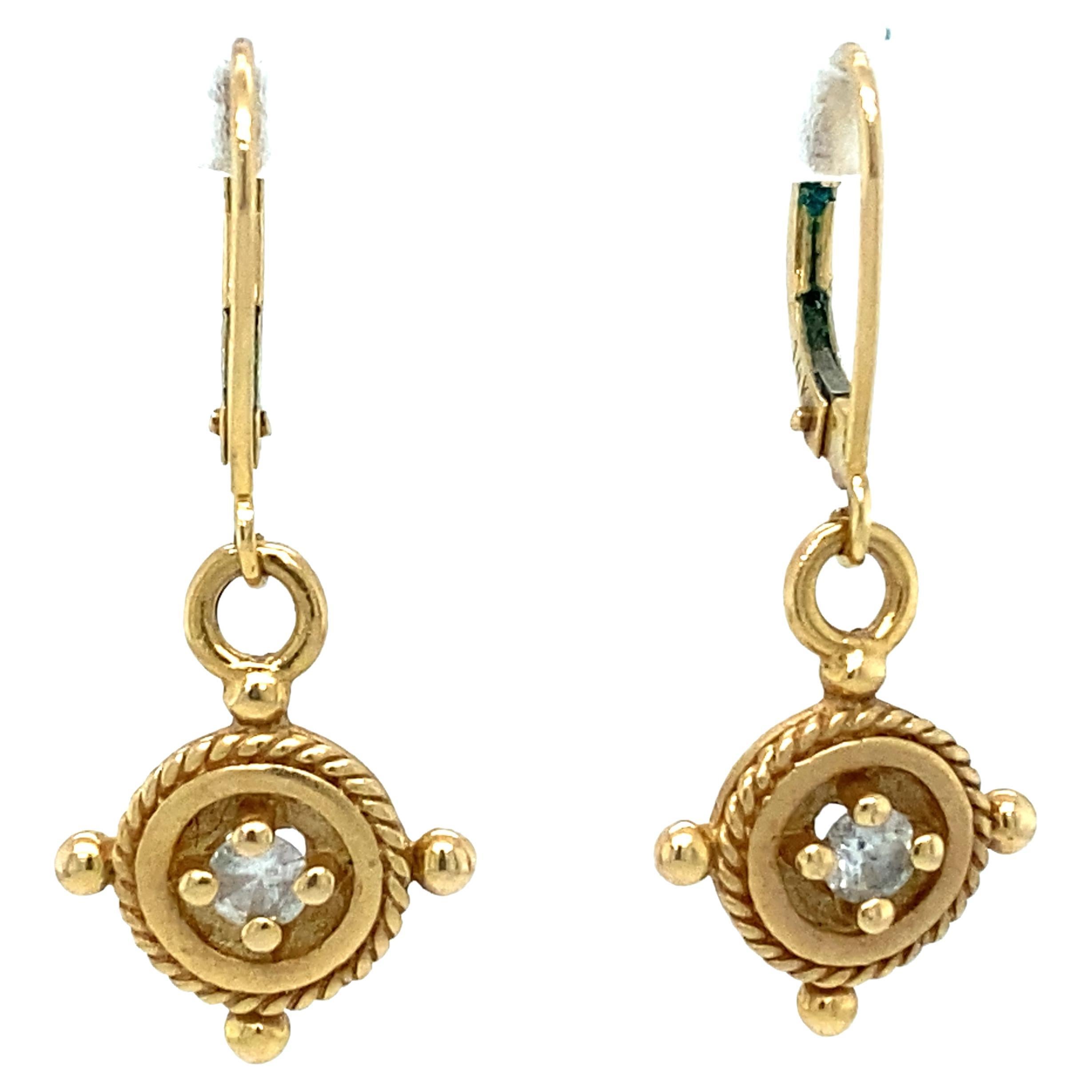 Circa 2000s Diamond Charm Dangle Earrings in 14 Karat Yellow Gold For Sale