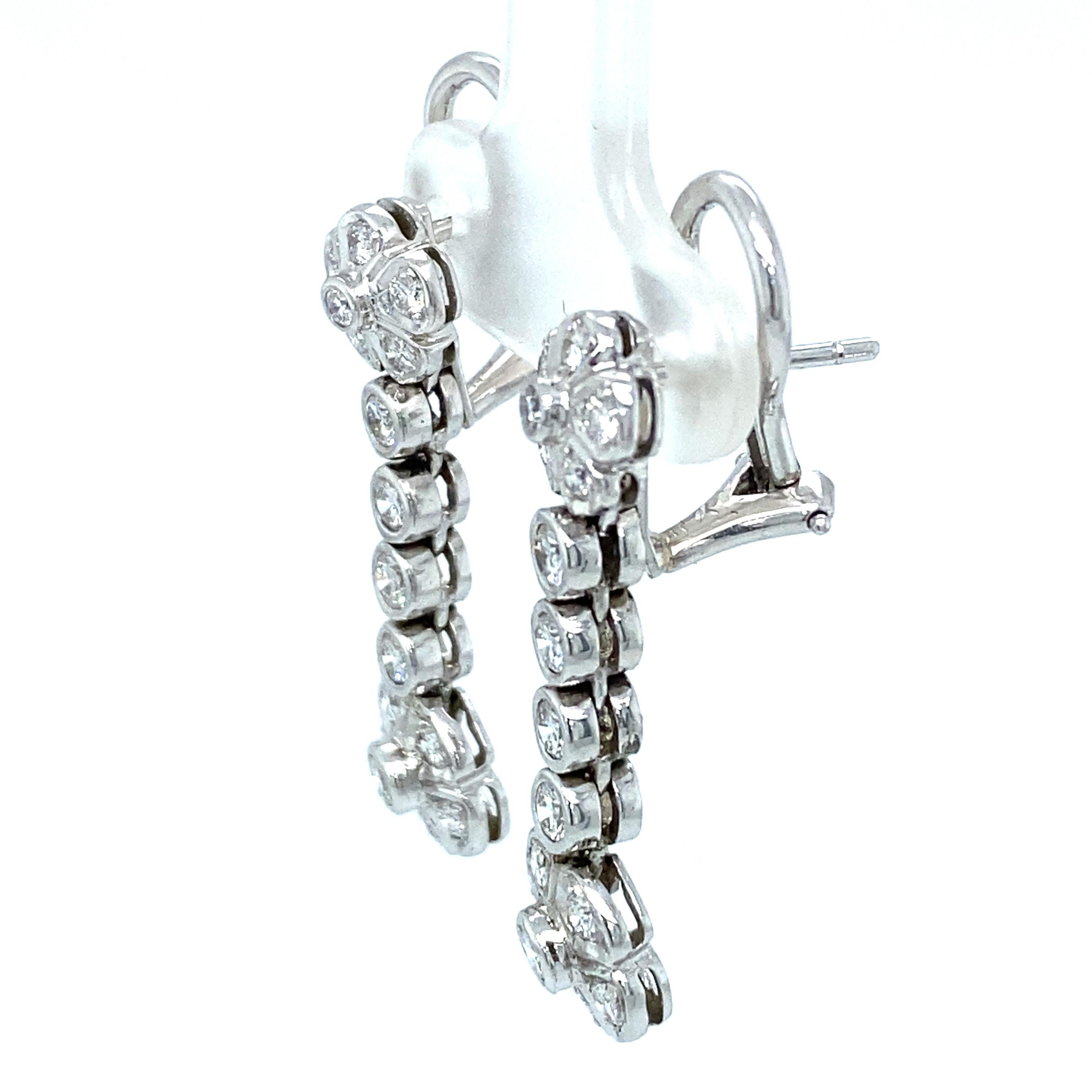 Women's or Men's 2000s Diamond Flower Drop Earrings in 18 Karat White Gold For Sale