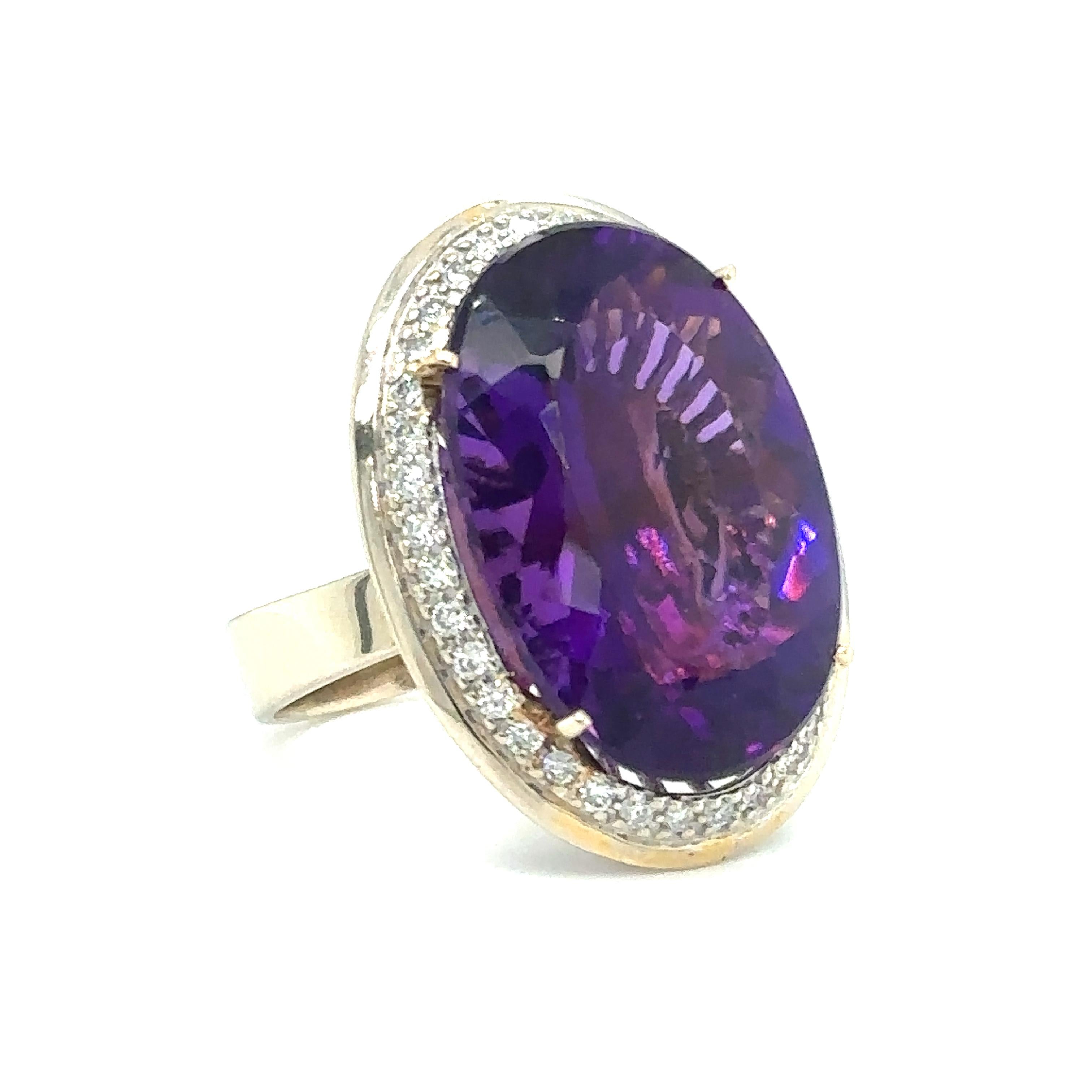 Oval Cut Large Oval Brilliant Amethyst Ring with Diamonds in 14 Karat Gold, circa 2000s For Sale