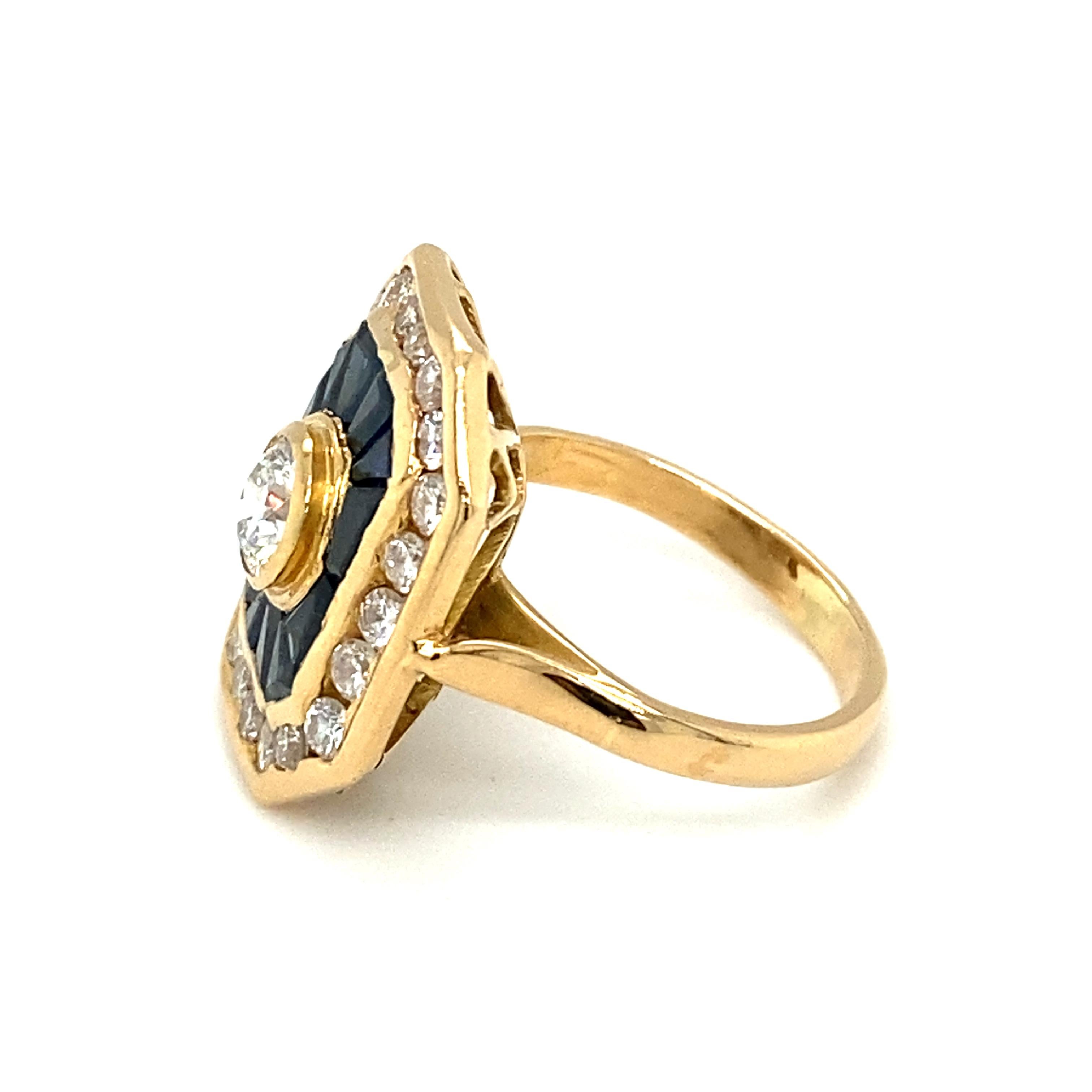 Modern Circa 2000s Sapphire and Diamond Target Ring in 18 Karat Yellow Gold For Sale