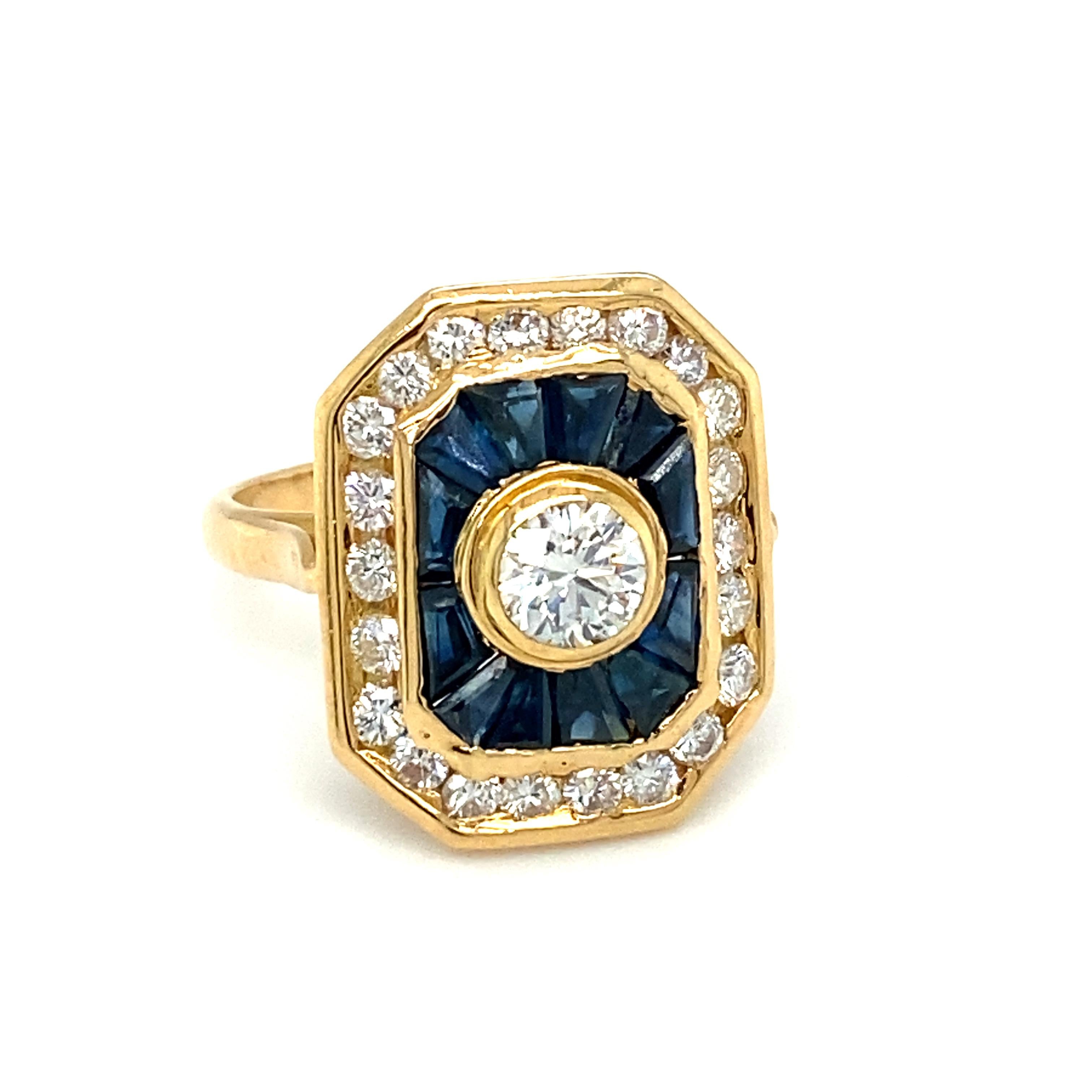 Round Cut Circa 2000s Sapphire and Diamond Target Ring in 18 Karat Yellow Gold For Sale
