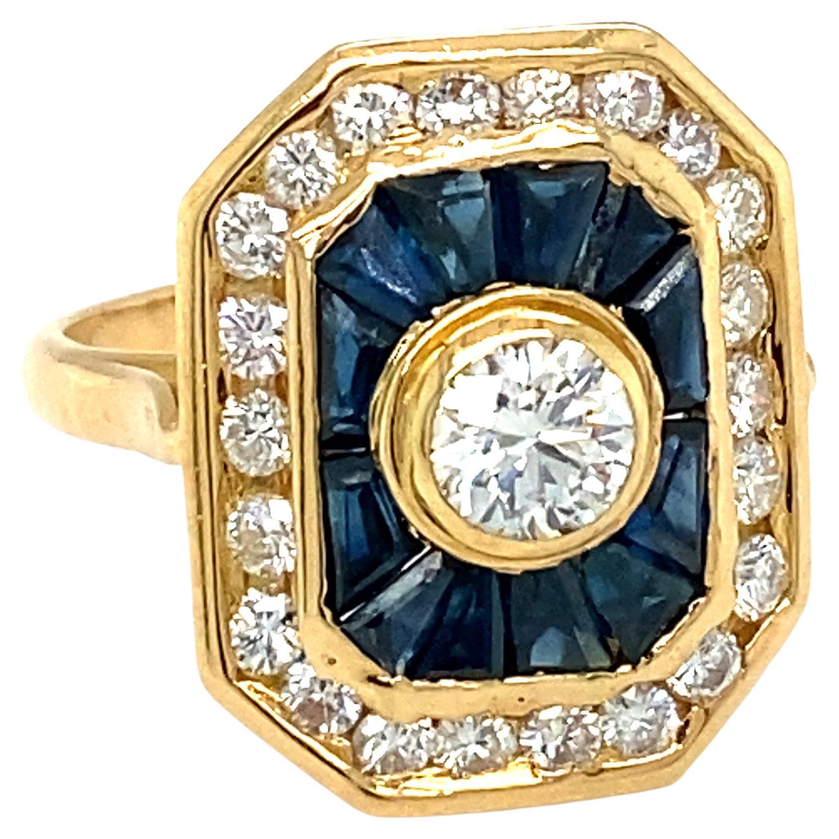 Circa 2000s Sapphire and Diamond Target Ring in 18 Karat Yellow Gold For Sale