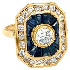 Circa 2000s Sapphire and Diamond Target Ring in 18 Karat Yellow Gold