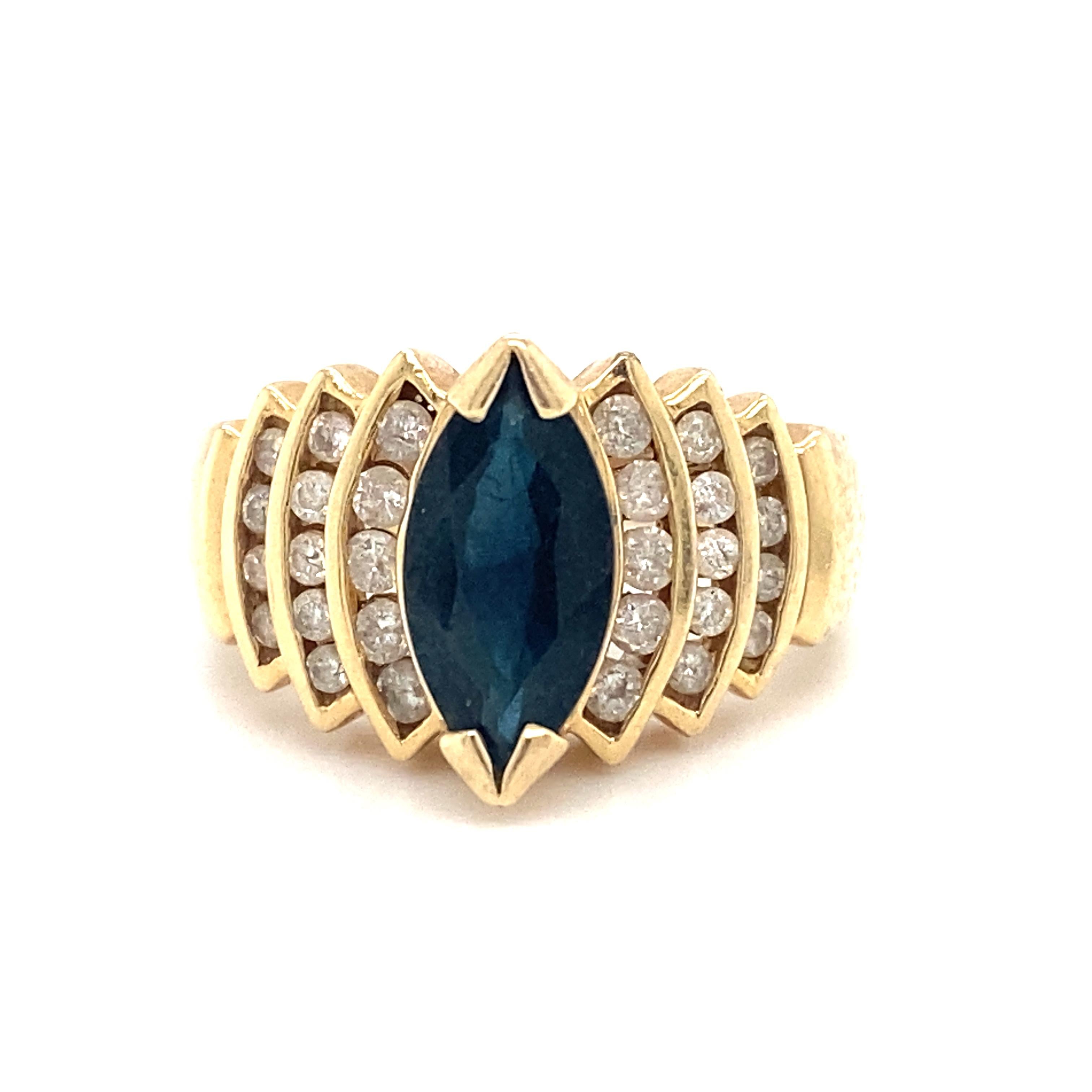 Marquise Cut Circa 2000s Sapphire and Diamond Waterfall Ring in 14K Gold For Sale