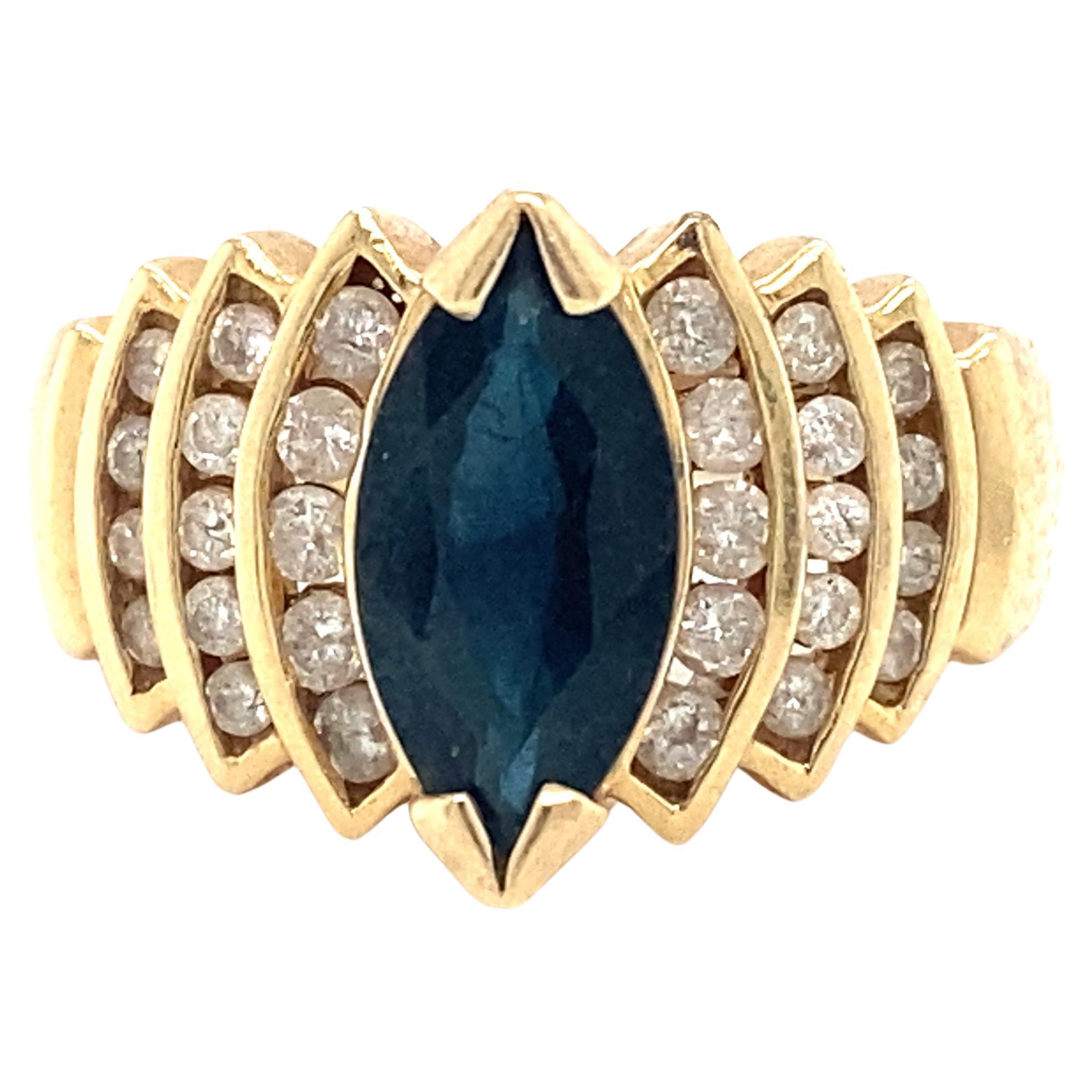 Circa 2000s Sapphire and Diamond Waterfall Ring in 14K Gold