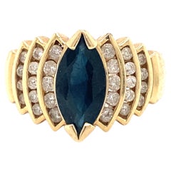 Wasserfall-Ring aus 14 Karat Gold mit Saphiren und Diamanten, ca. 2000er Jahre