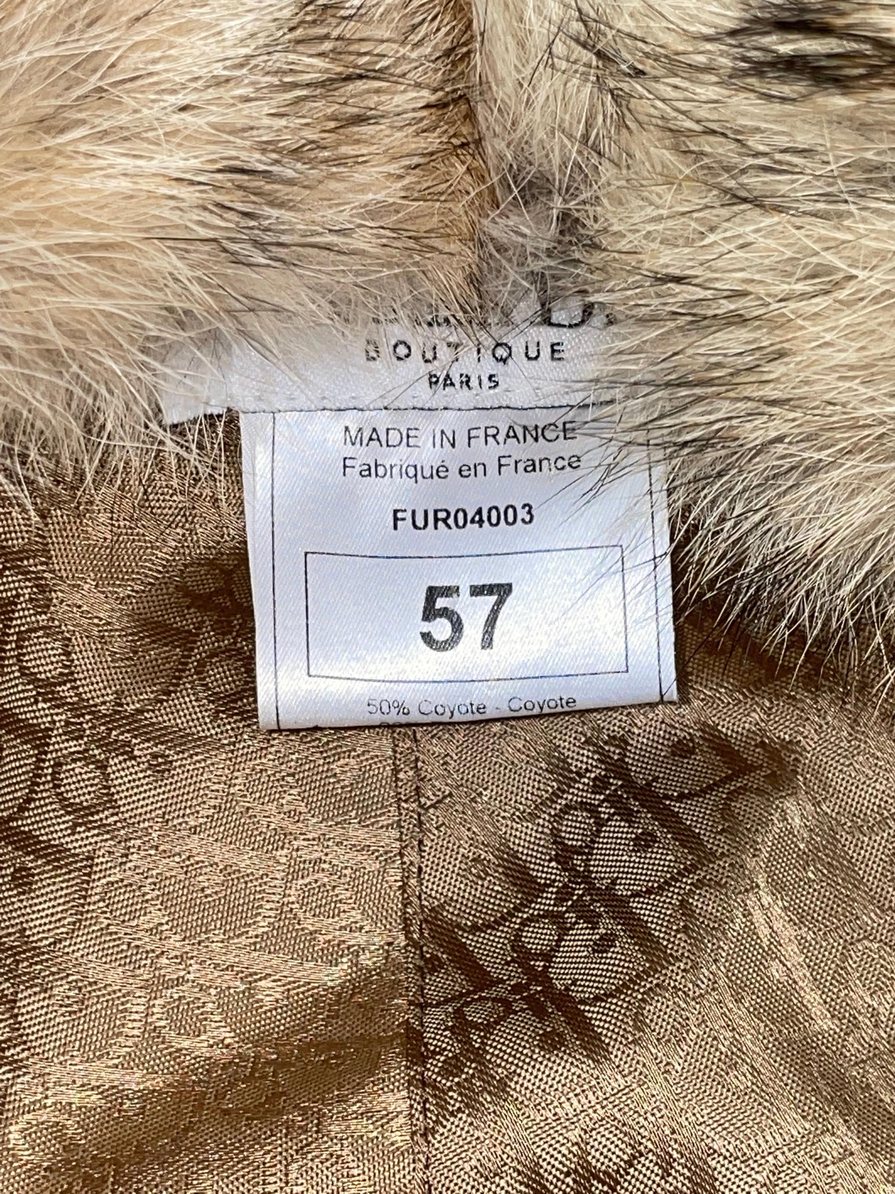 Brown Circa 2002 Christian Dior John Galliano Gold Logo Leather Coyote Fur Flight Hat