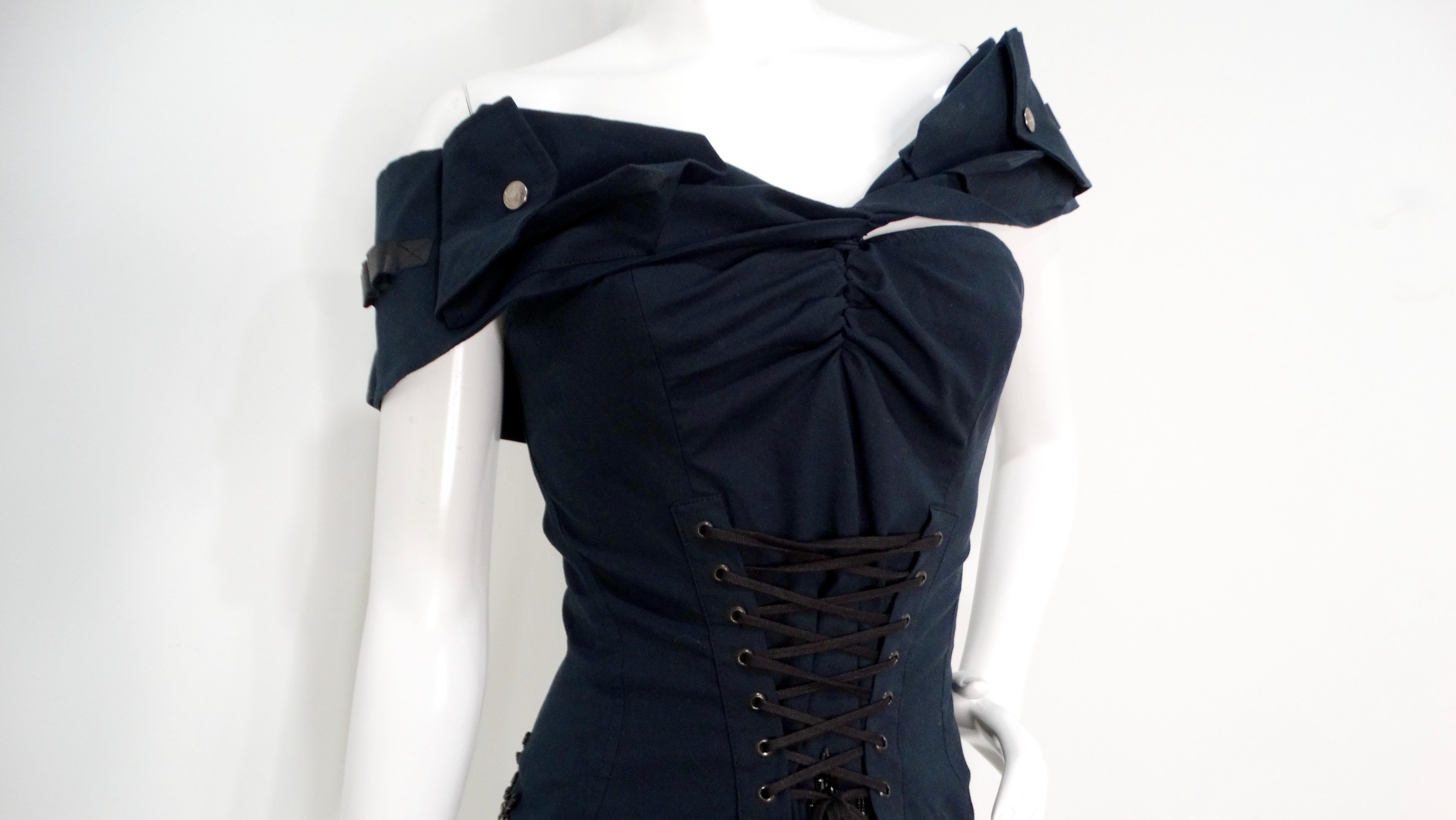 Circa 2003 John Galliano for Christian Dior Boutique Black Beaded Corset Top In Good Condition For Sale In Scottsdale, AZ