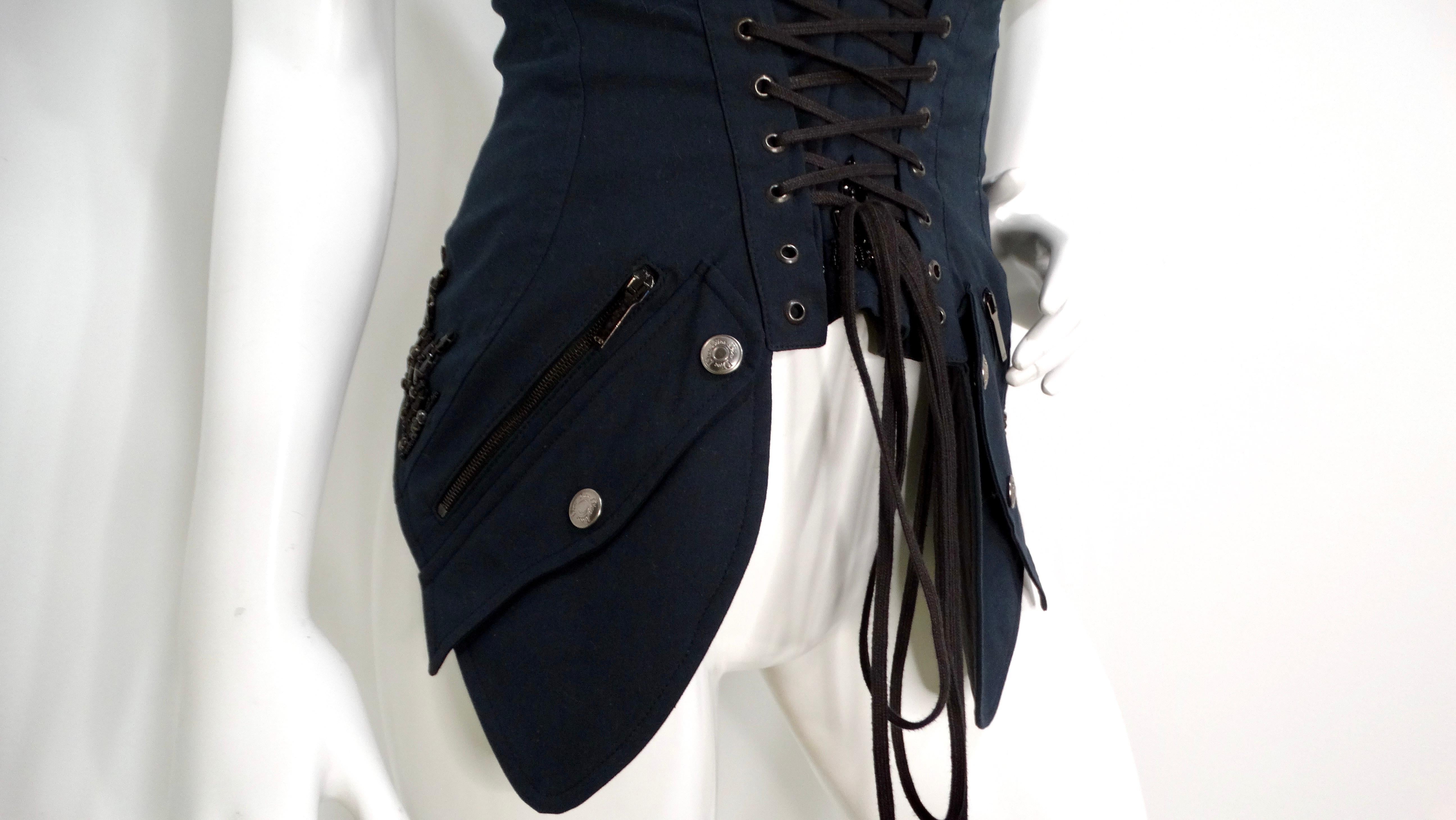 Women's Circa 2003 John Galliano for Christian Dior Boutique Black Beaded Corset Top For Sale
