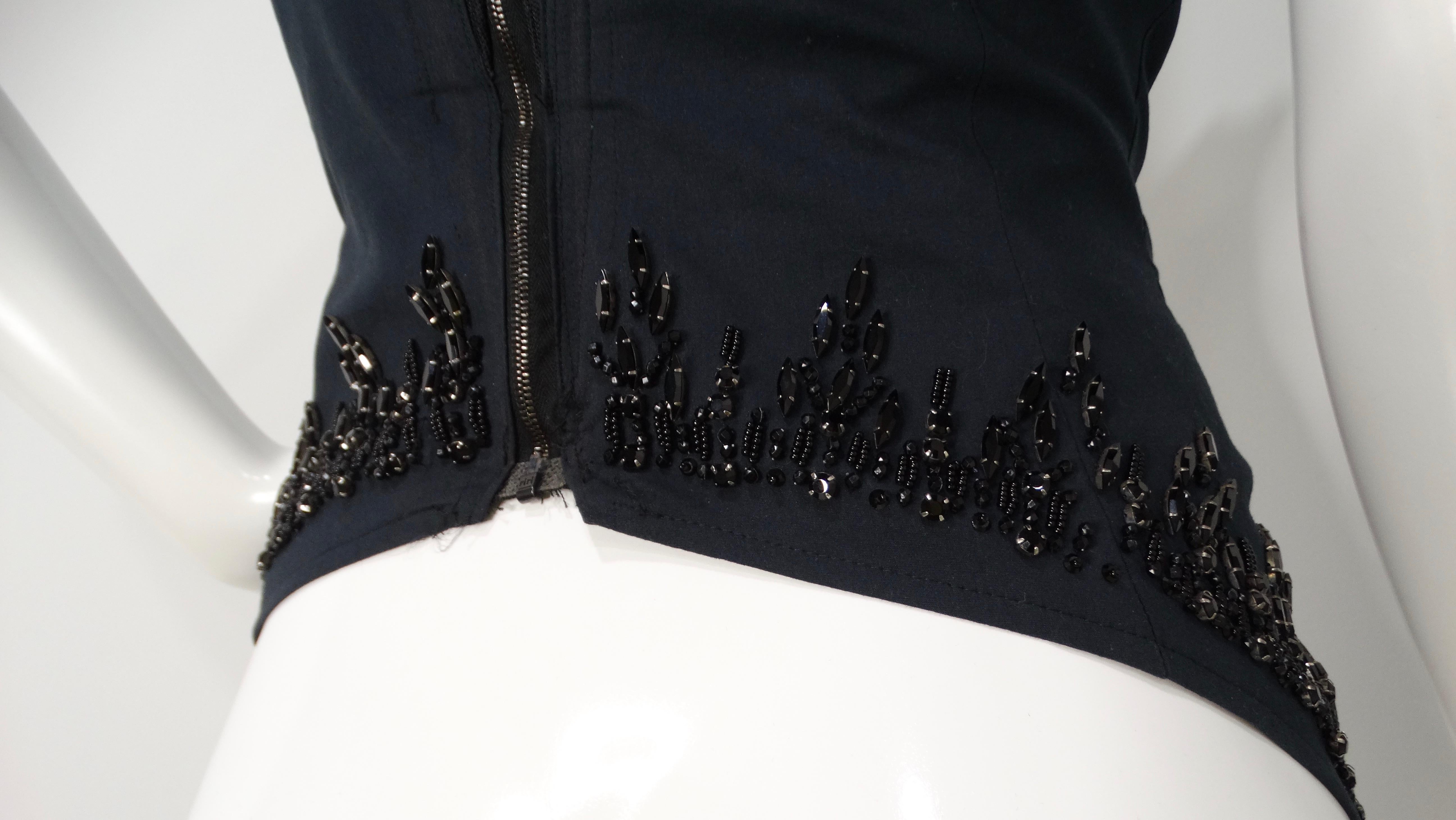 Circa 2003 John Galliano for Christian Dior Boutique Black Beaded Corset Top For Sale 1