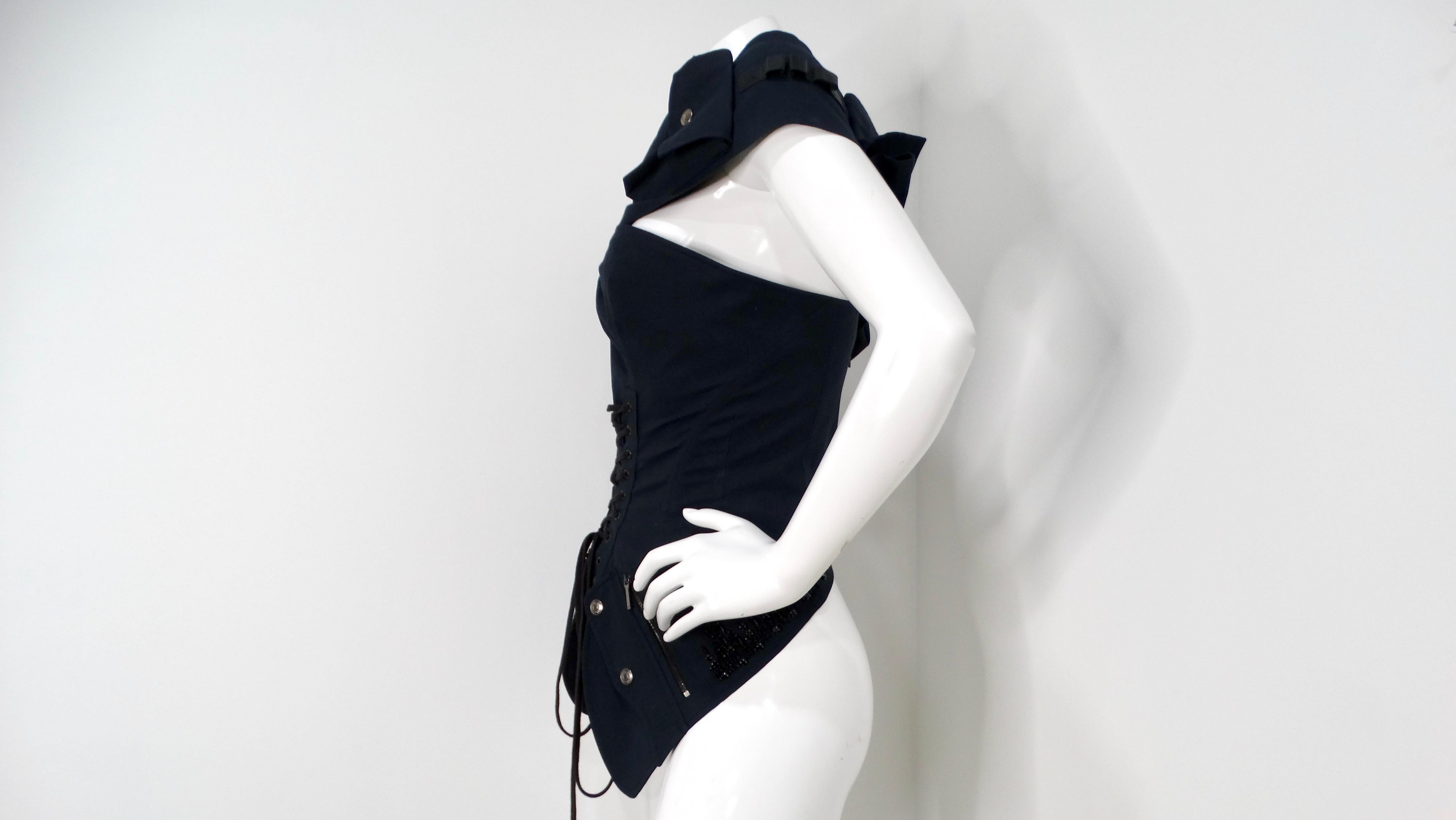 Circa 2003 John Galliano for Christian Dior Boutique Black Beaded Corset Top For Sale 4