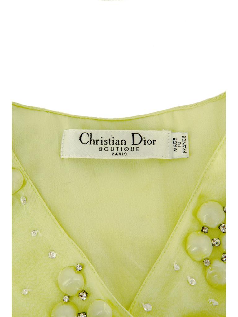 Circa 2008 Christian Dior Citrus Green Fine Silk Chiffon Plissé Dress 2
