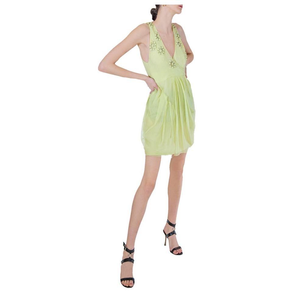Circa 2008 Christian Dior Citrus Green Fine Silk Chiffon Plissé Dress