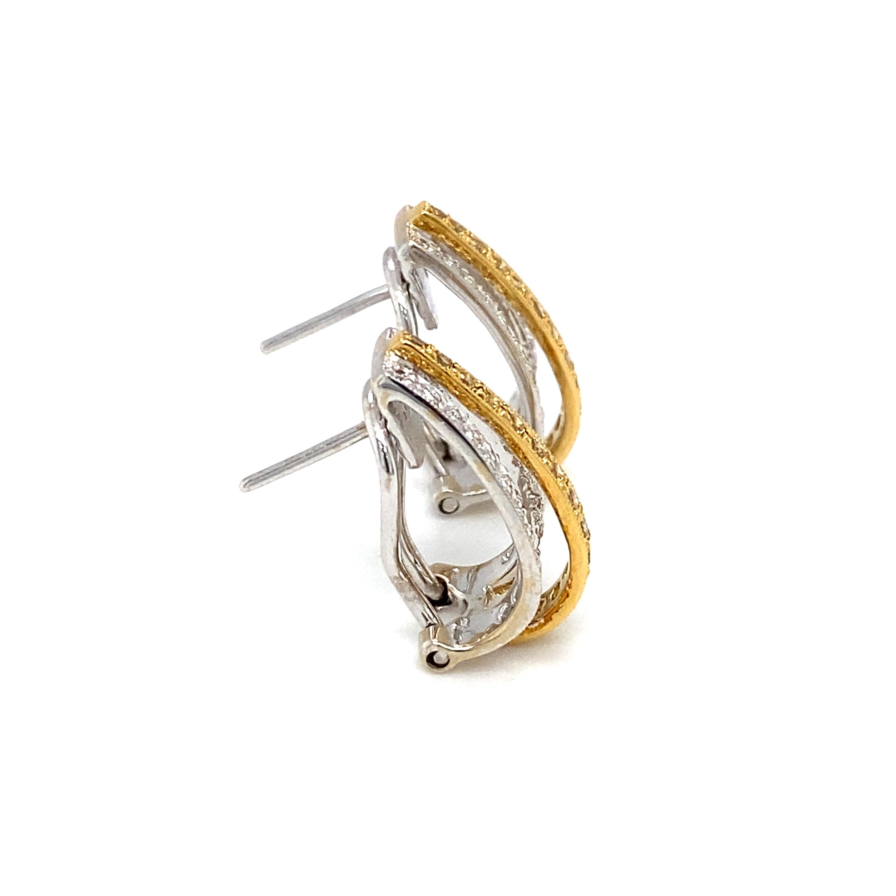 Circa 2010er Jahre 2,0 Karat gelbe und weiße Diamant-Ohrringe aus 18 Karat Gold  (Rundschliff) im Angebot