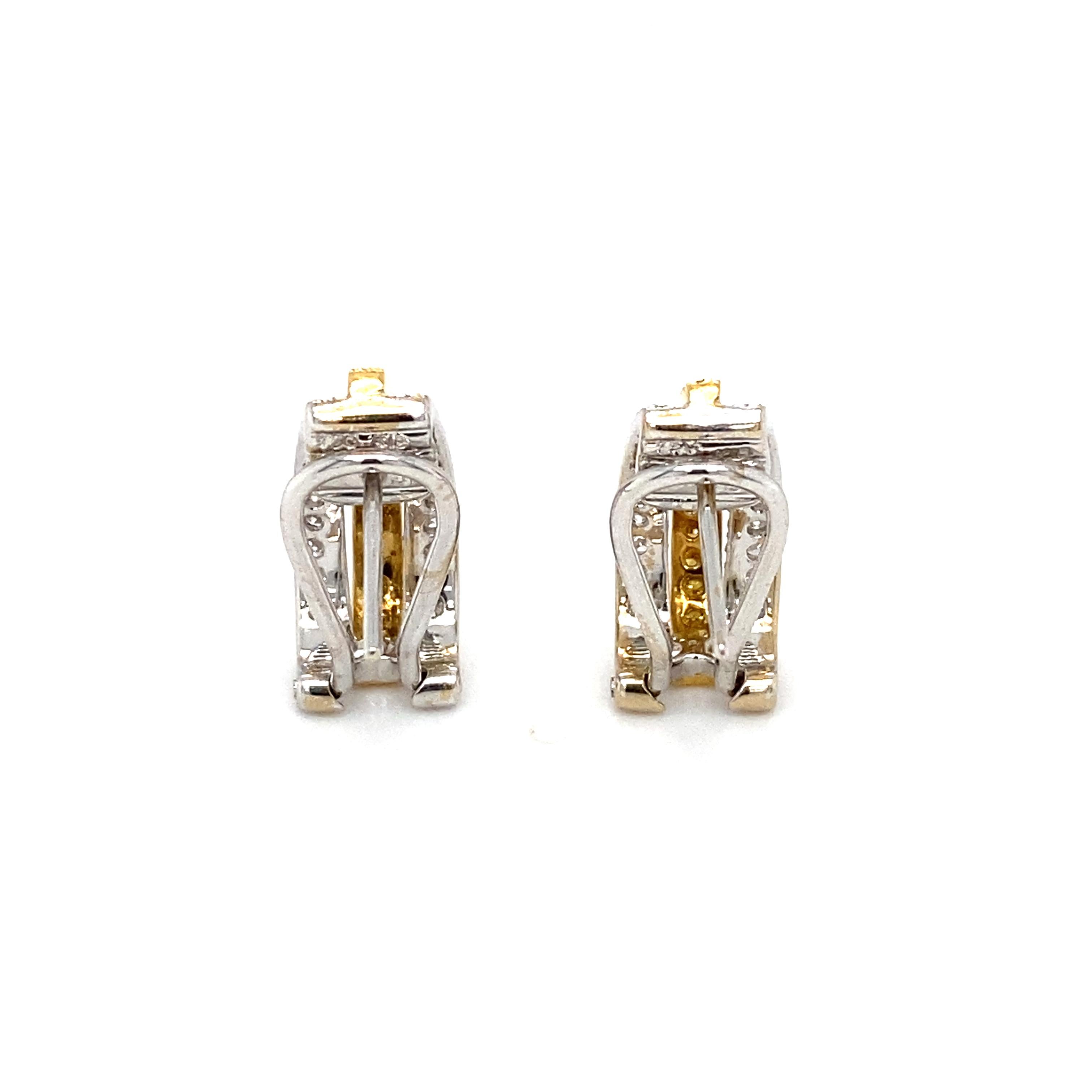 Circa 2010s 2.0 Carat Yellow and White Diamond Earrings in 18 Karat Gold  In Excellent Condition For Sale In Atlanta, GA