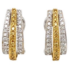 Circa 2010s 2.0 Carat Yellow and White Diamond Earrings in 18 Karat Gold 