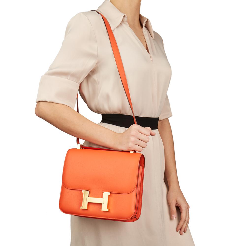 Circa 2017 Hermès Orange Poppy Evergrain Leather Constance 24 5