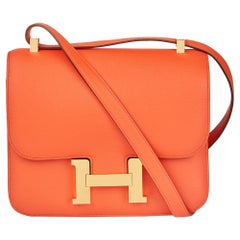 Circa 2017 Hermès Orange Poppy Evergrain Leather Constance 24