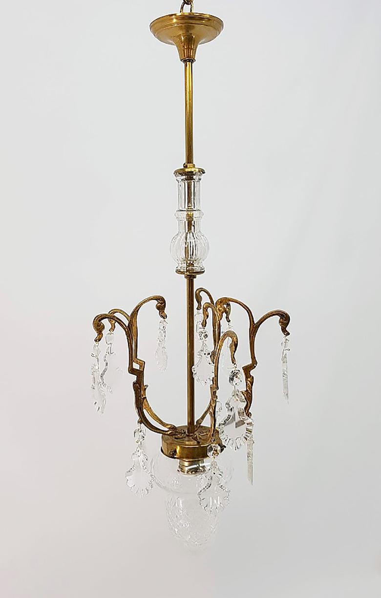 Spanish Bronze Chandelier and Crystal Pendant, circa 20th Century For Sale