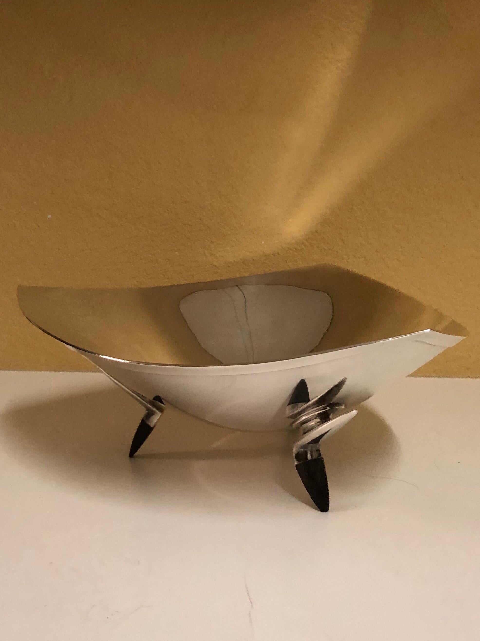 Delta Bowl in Sterling and Ebony by Donald Colflesh for Gorham, circa 1970 For Sale 2