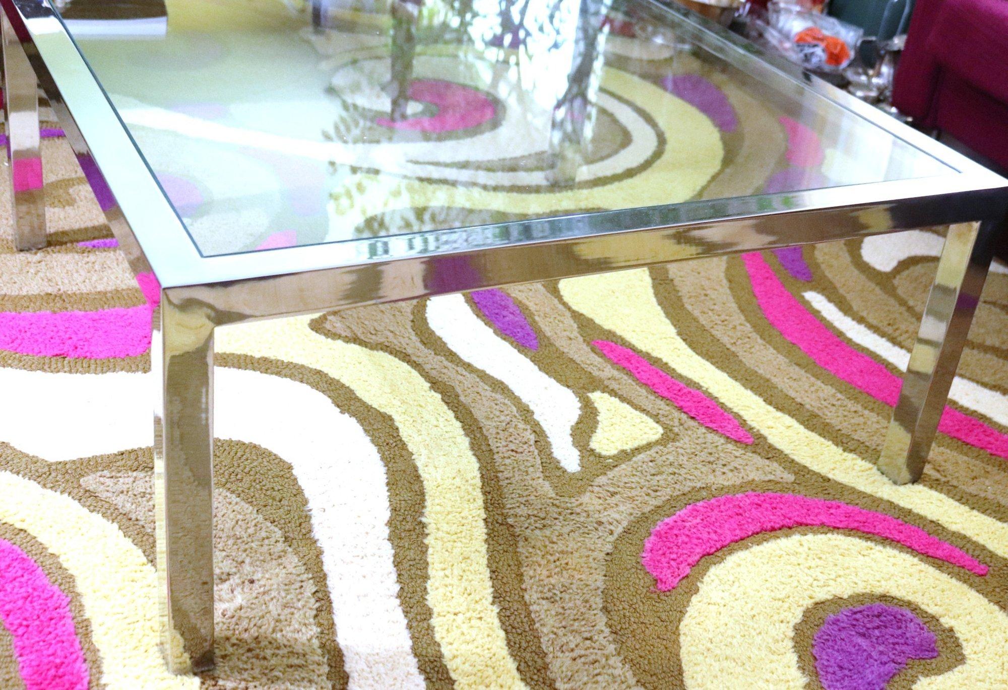 Circa 70's Milo Baughman Chunky Chrome Square Glass Coffee Table In Good Condition For Sale In Pemberton, NJ