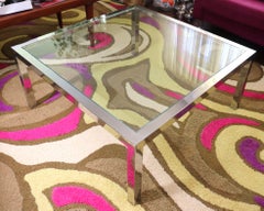 Circa 70's Milo Baughman Chunky Chrome Square Glass Coffee Table