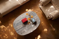 Circa Coffee Table made in Italy in Silver Travertine. Designed by Yaniv Chen