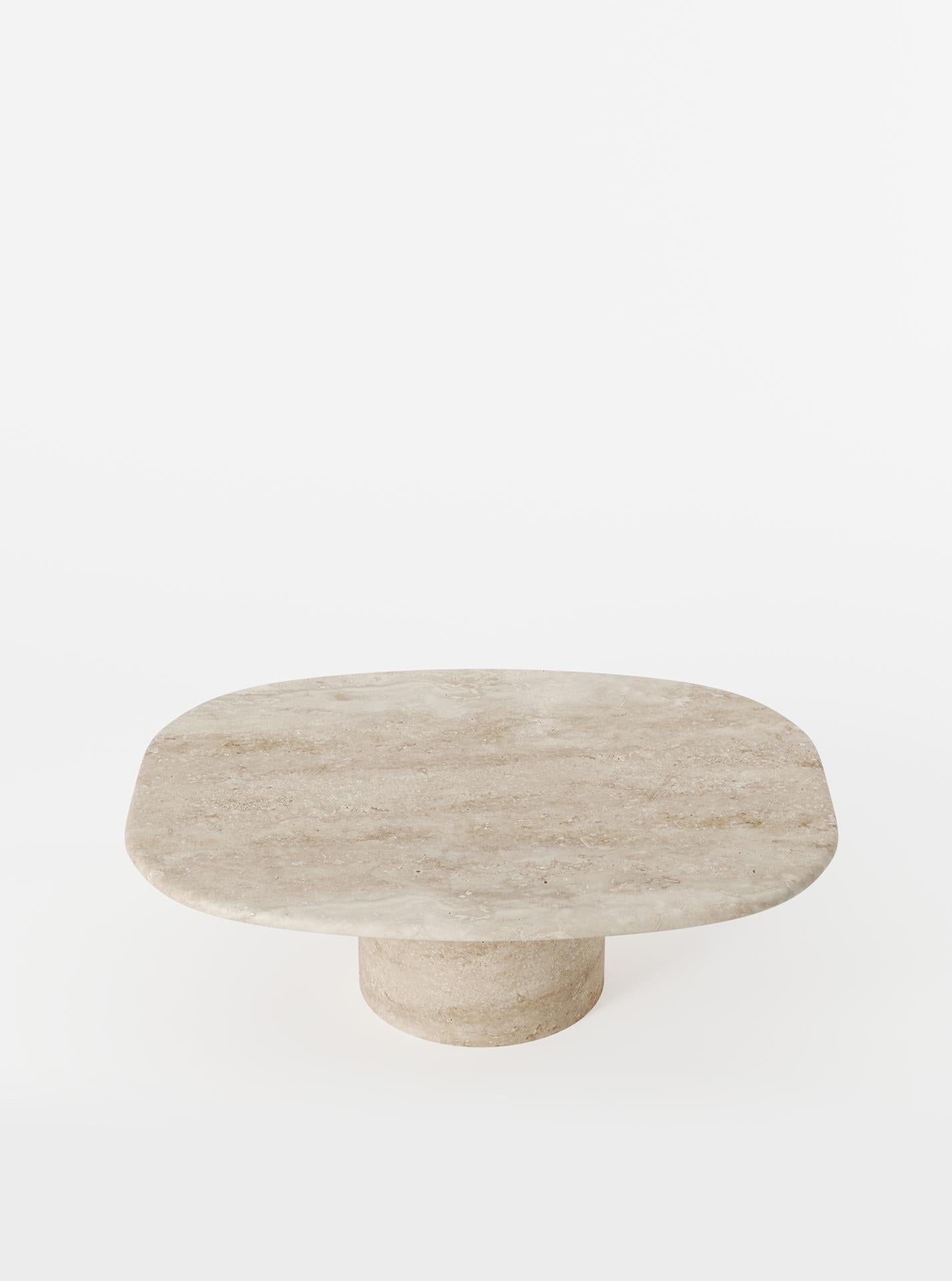 Minimalist Circa Coffee Table made in Italy in Travertine. Designed by Yaniv Chen For Sale
