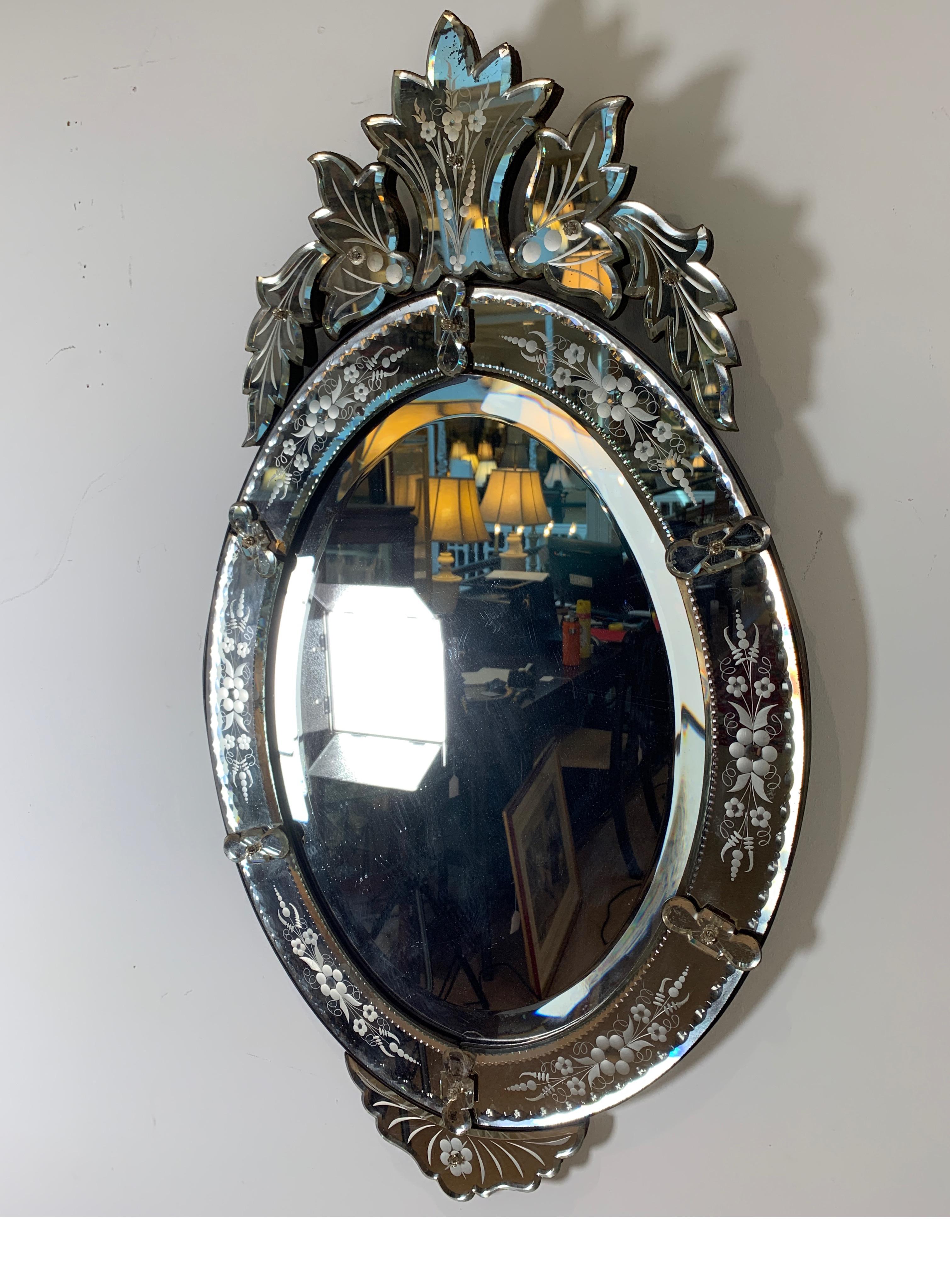 Early 20th Century Venetian Etched Mirror With Original Wood Backing, circa Early 1900s
