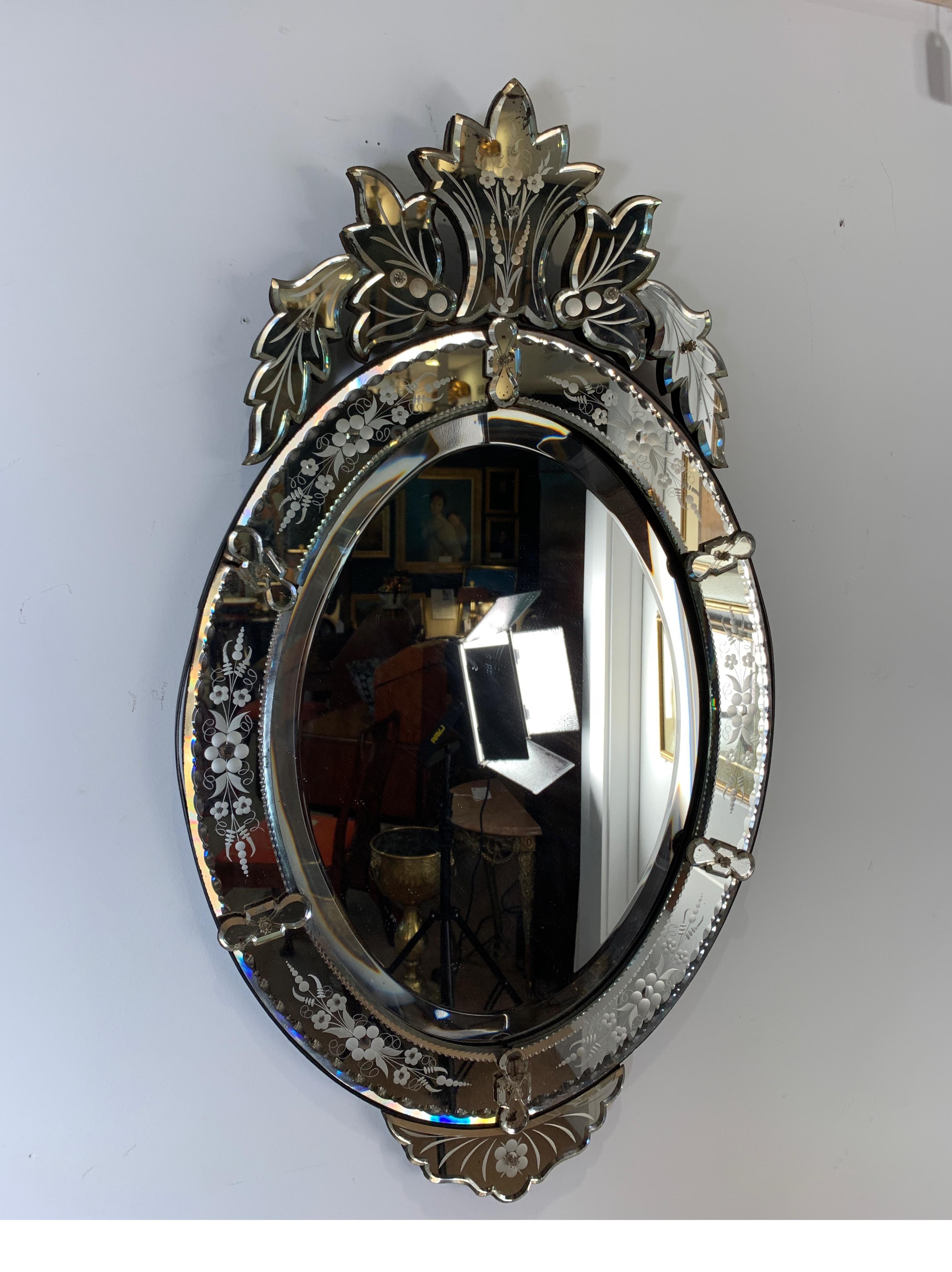 Venetian Etched Mirror With Original Wood Backing, circa Early 1900s 1
