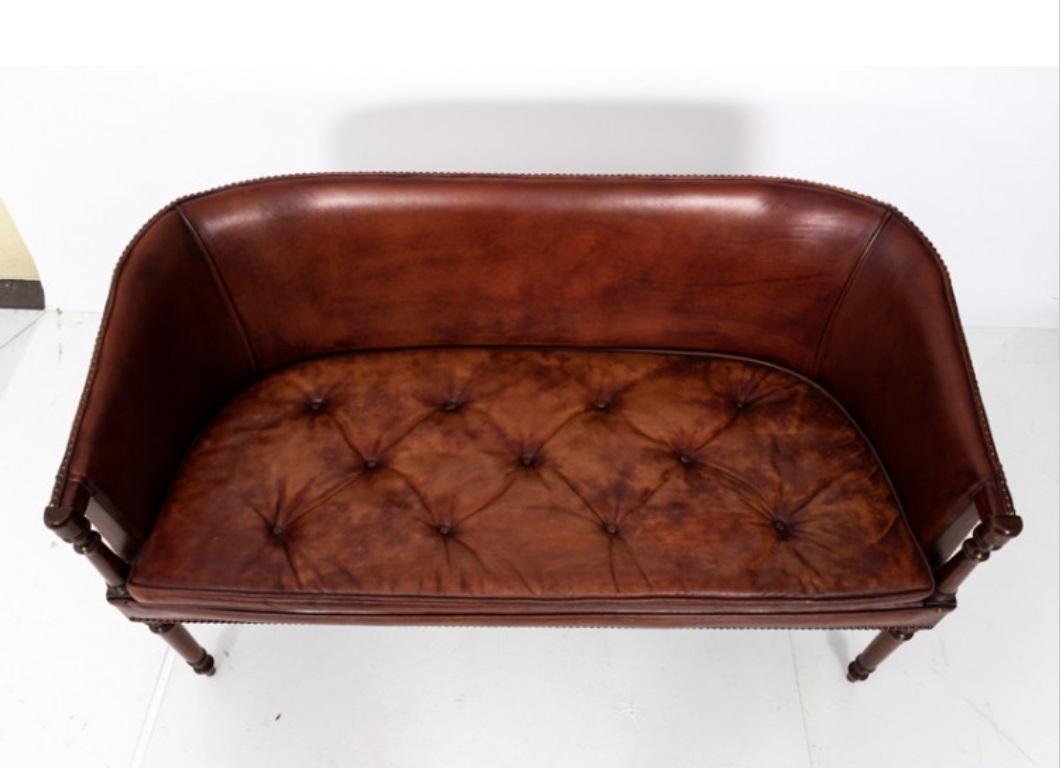 20th Century Antique French Settee in Tufted Cognac Leather with Nail Trim