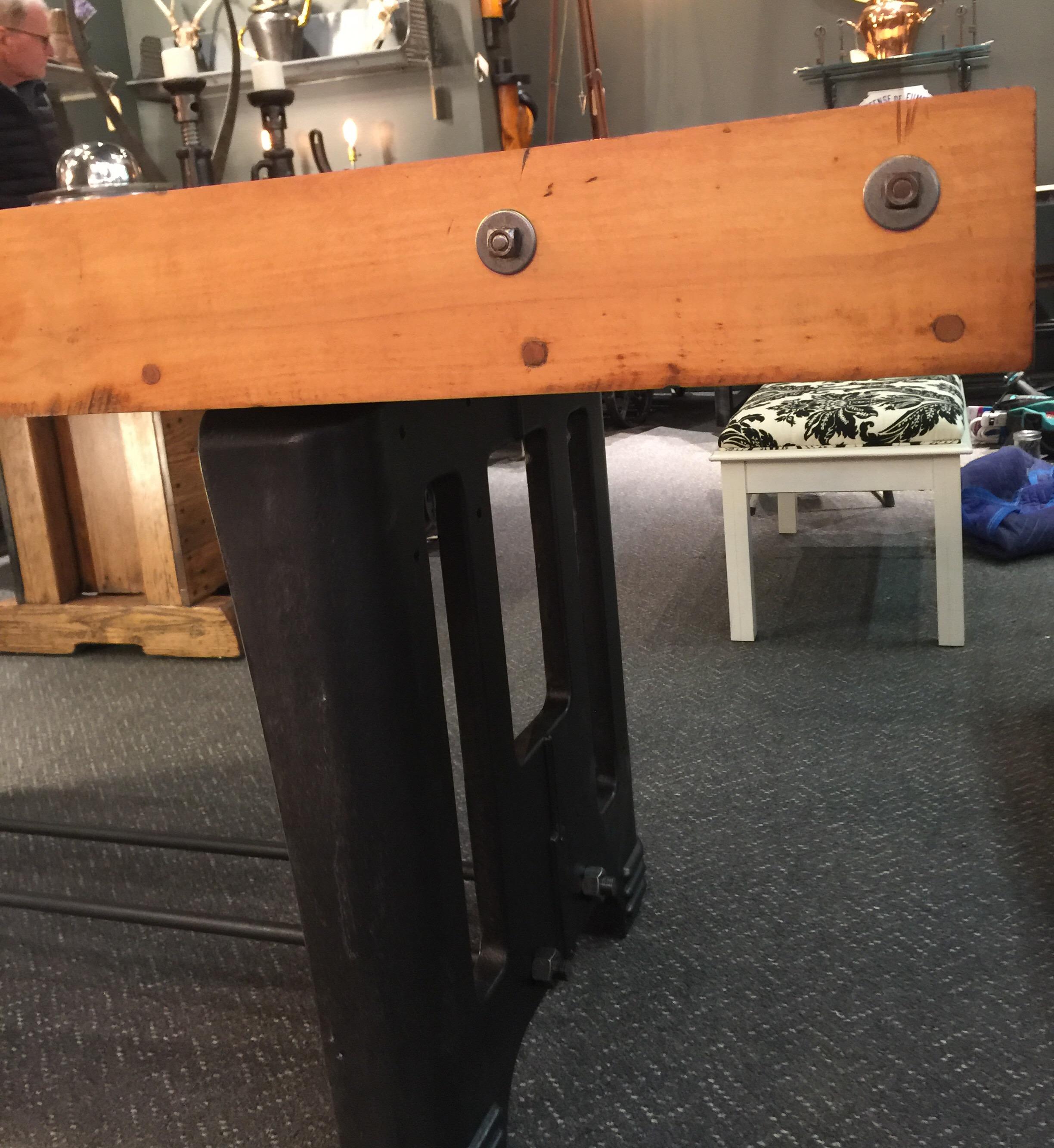 Maple Table with Refinished Vintage Steel Base Industrial Style, circa Mid-1900s 5
