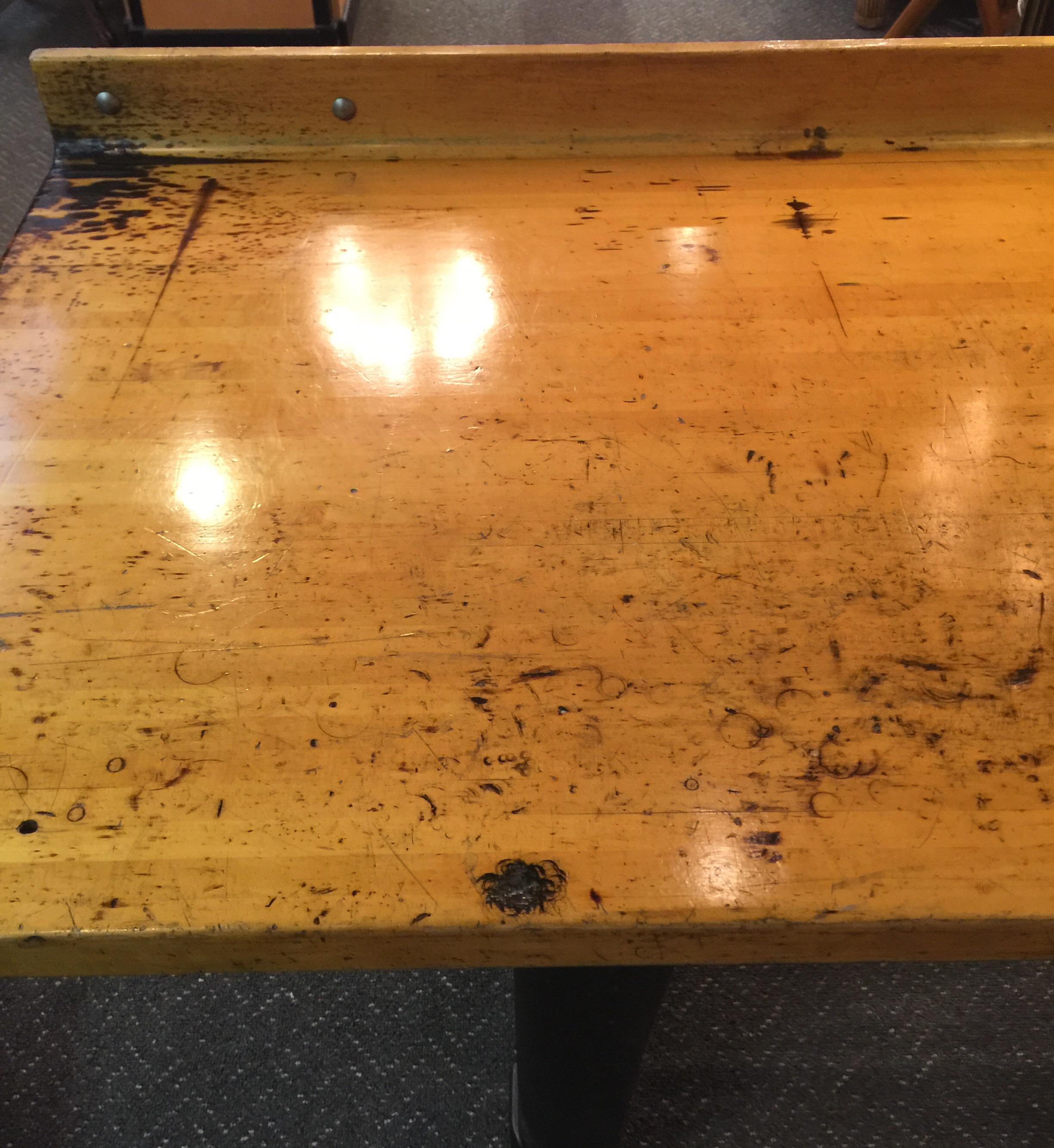 Metal Maple Table with Refinished Vintage Steel Base Industrial Style, circa Mid-1900s