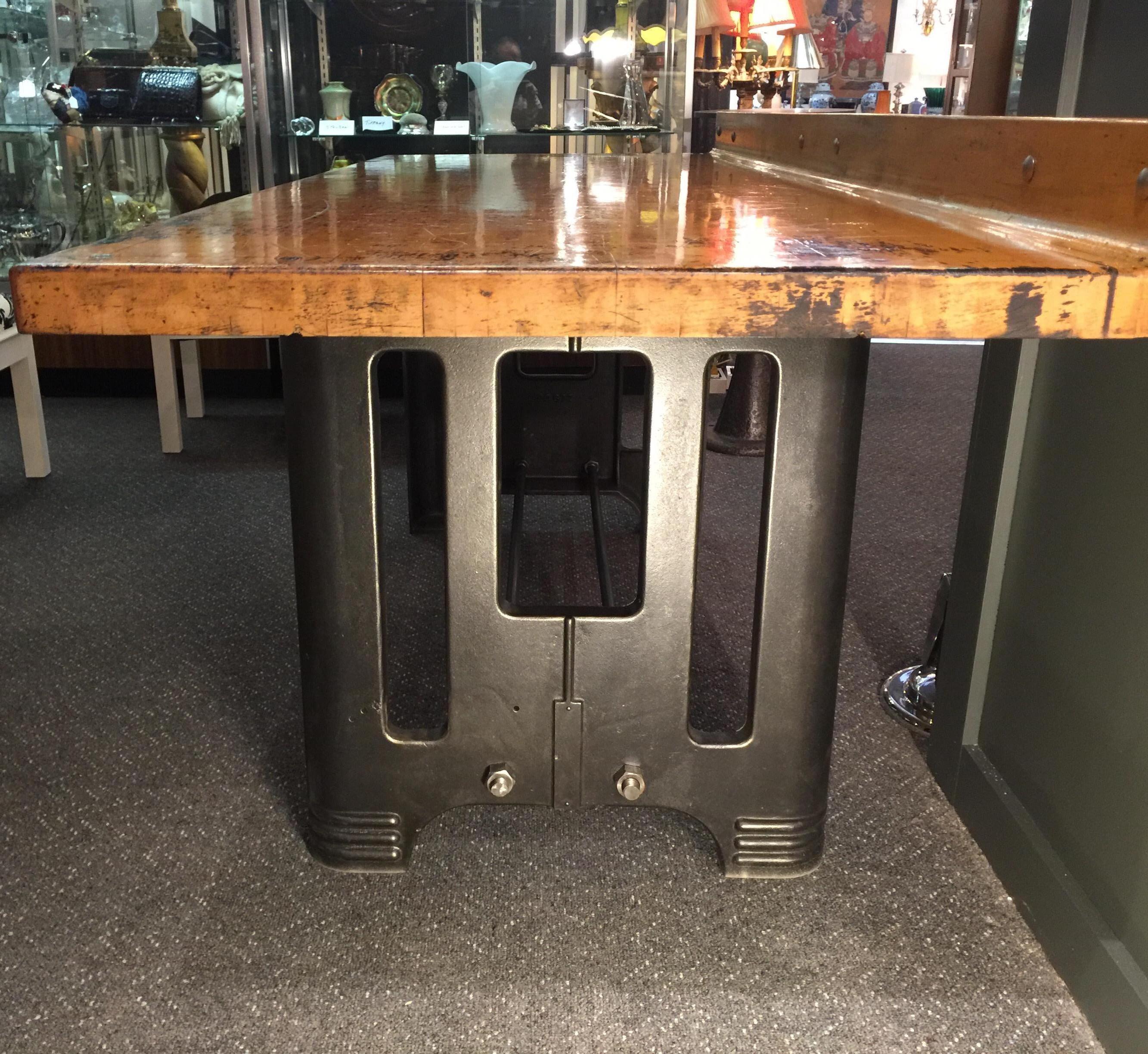 Maple Table with Refinished Vintage Steel Base Industrial Style, circa Mid-1900s 1