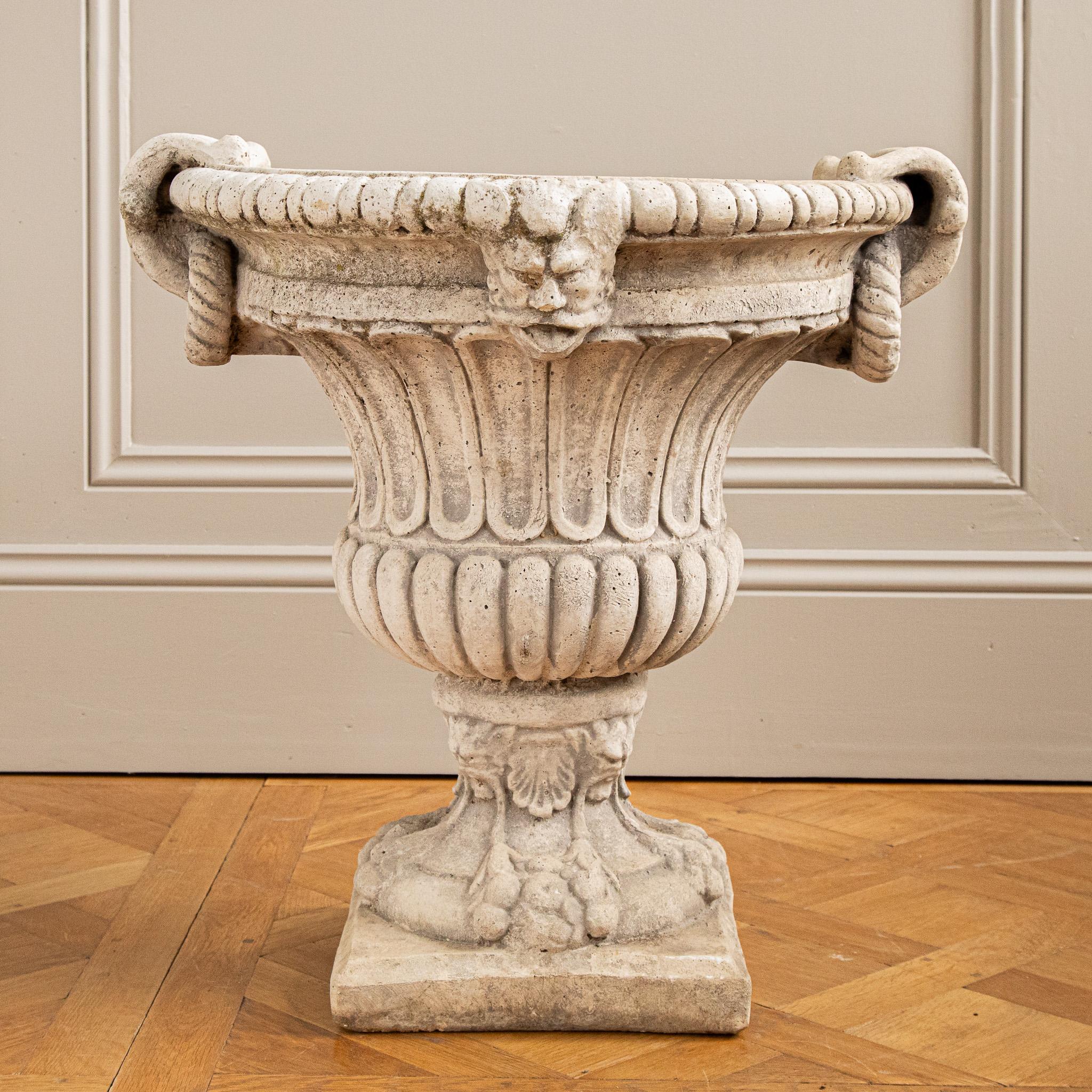 Circa Mid 1900's Set Of 4 Decorative Italian Garden Urns In Reconstituted Stone For Sale 5